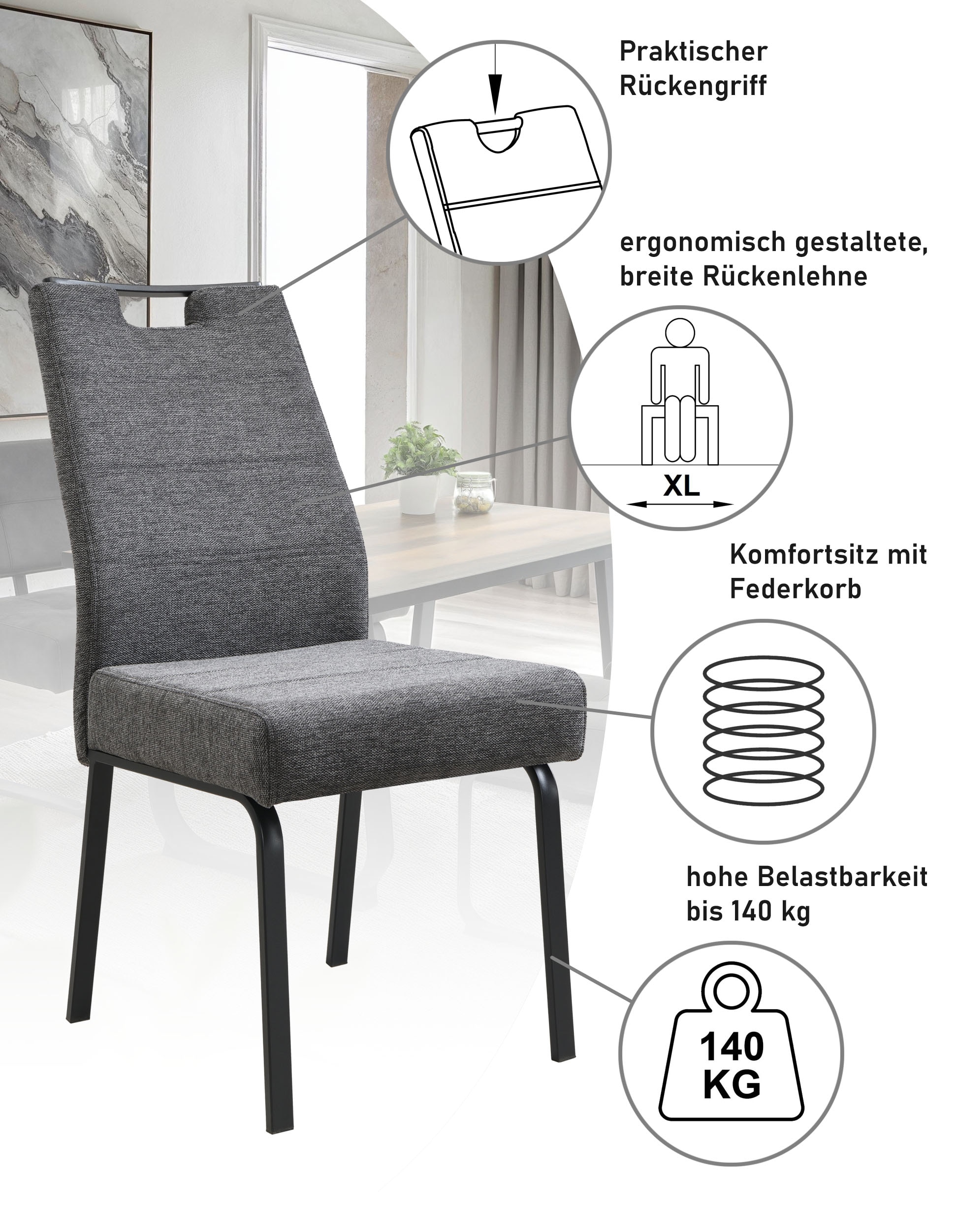HELA 4-Fussstuhl »ELVAS« () 1 Stk.XL-Sitzbreite, mit Federkorb, 140kg belastbar