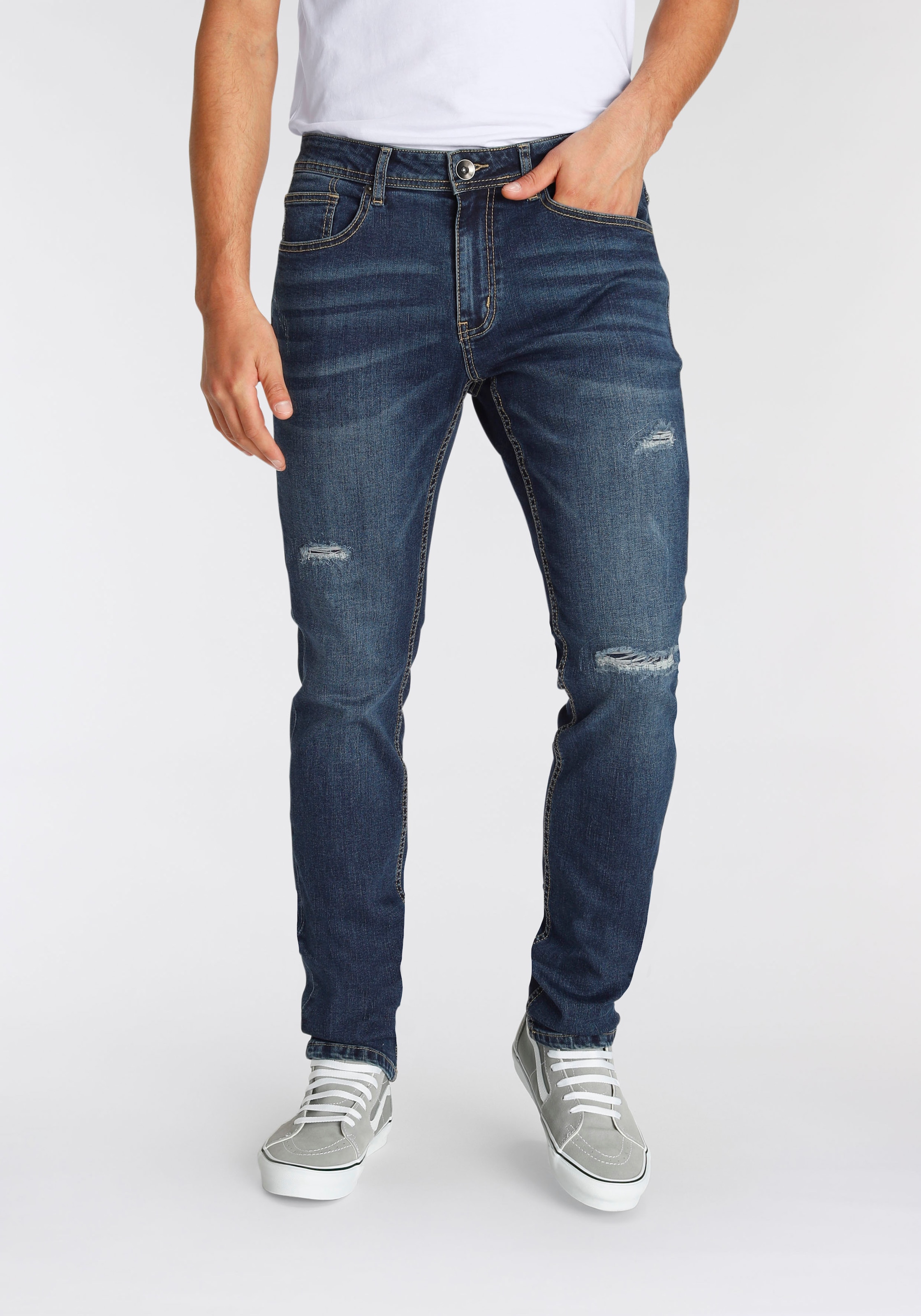 Straight-Jeans, mit Abriebeffekten an den Beinen
