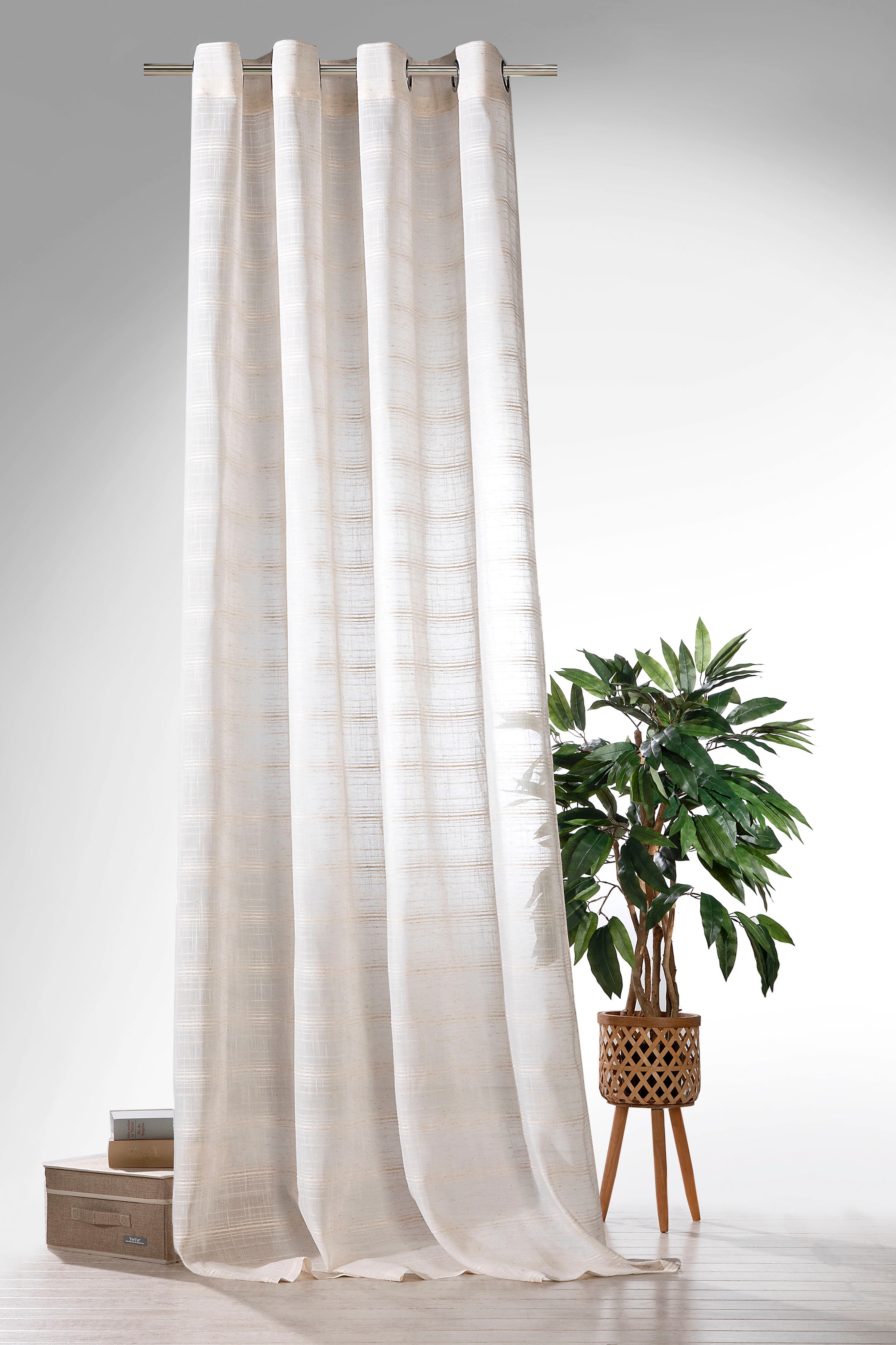 Image of Weckbrodt Vorhang "Boho" Ösen 1 Stk. tlg. Leinen-Optik, Webstreifen, halbtransparent, Gardine, Store