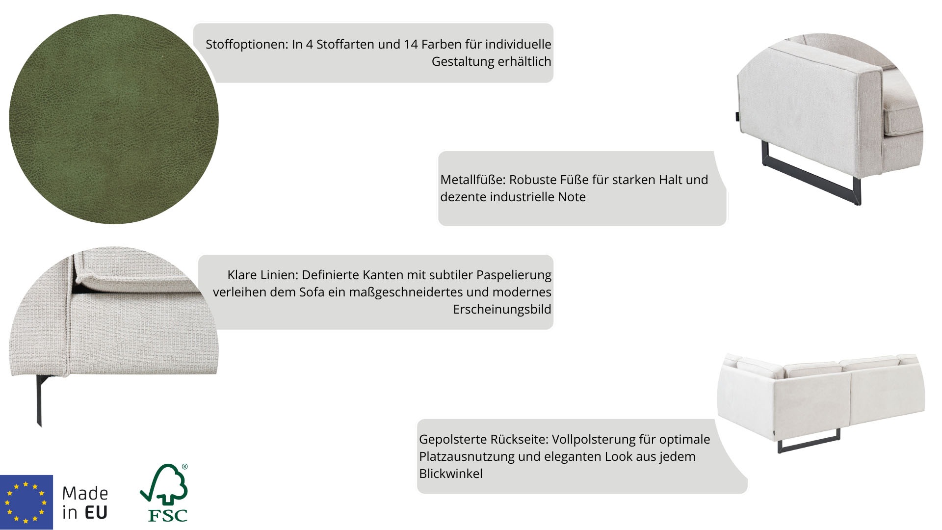 Places of Style Ecksofa »Pinto, 290 cm, Ottomane links / rechts«, Cord, Feincord, Luxus-Microfaser Leder und Chenille