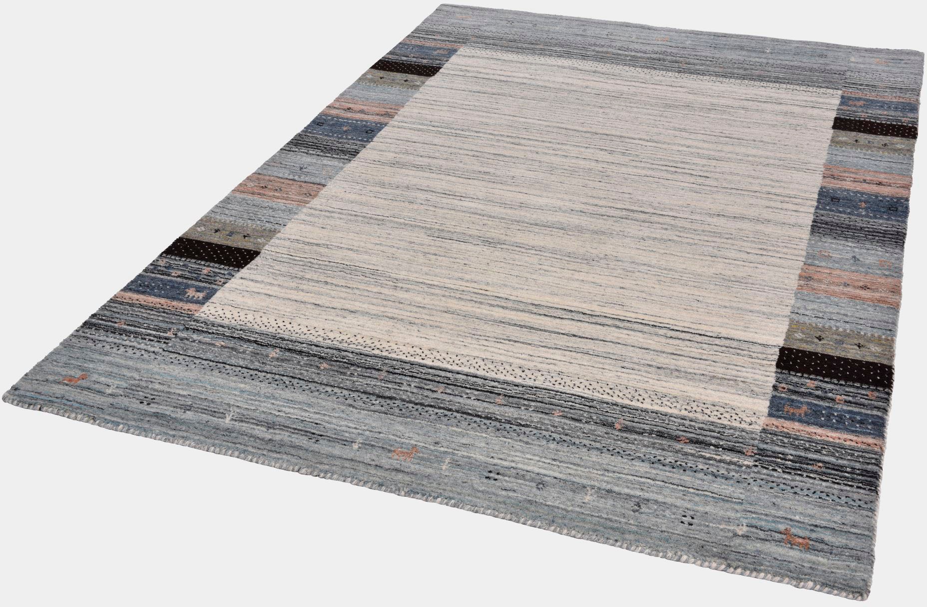 Image of THEKO Wollteppich "Nebraska 2828" rechteckig 10 mm Höhe Handweb-Teppich, reine Wolle, handgewebt, Gabbeh Design, mit Bordüre