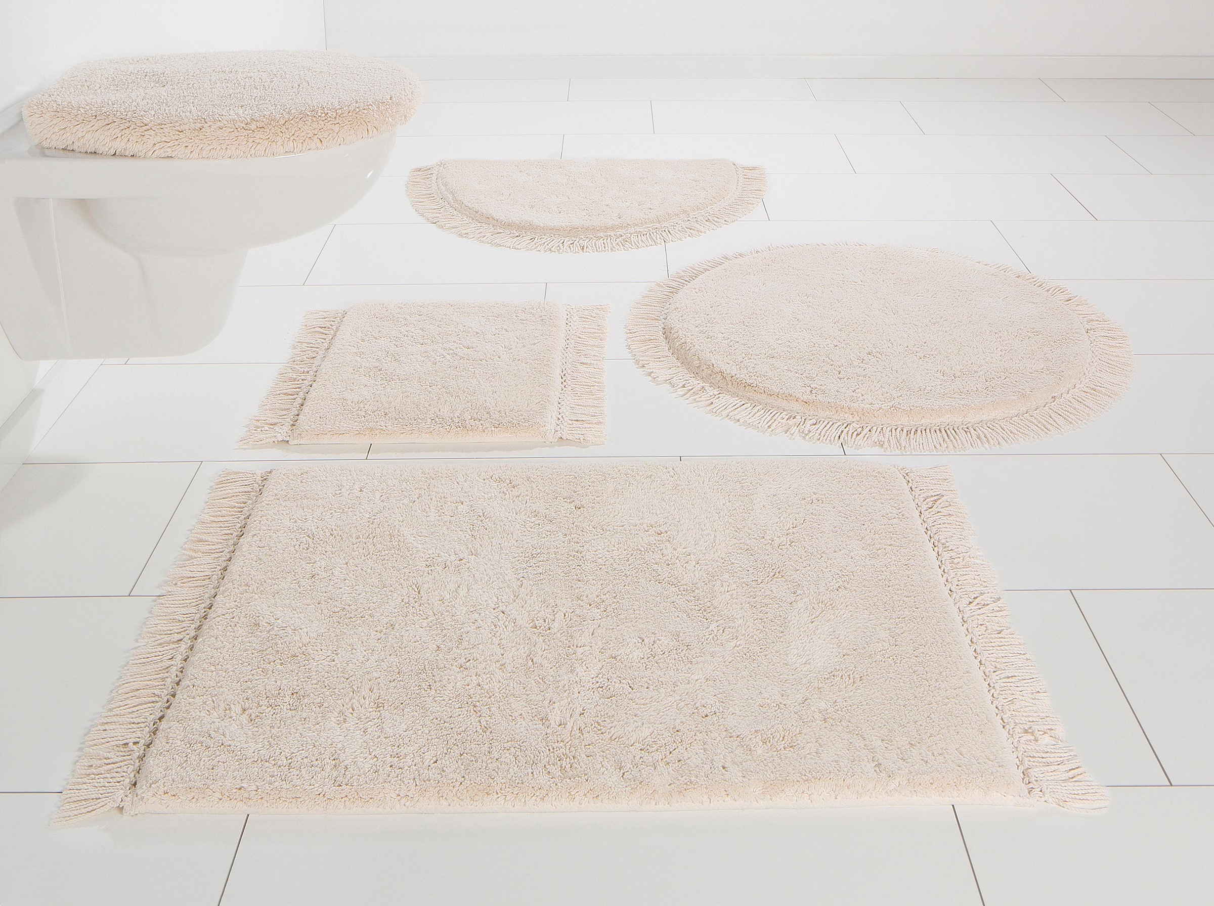 Image of GOODproduct Badematte "Finca, Badvorleger, Badezimmer Teppich" Höhe 16 mm rutschhemmend beschichtet fussbodenheizungsgeeignet strapazierfähig Fransen, Boho, Badteppich, Bio-Baumwolle, auch als 3 teiliges Set