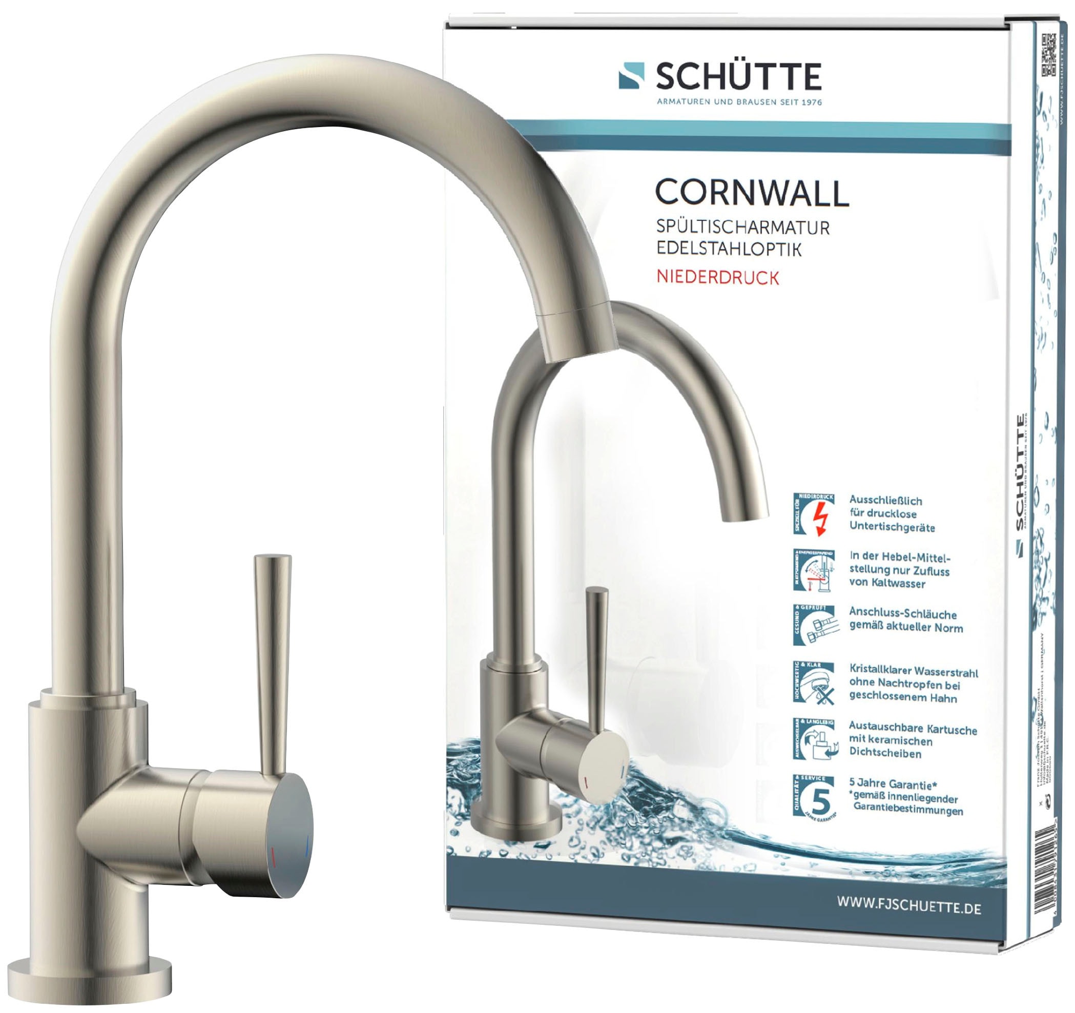 Schütte Spültischarmatur »Cornwall«, Niederdruck, 360° schwenkbarer Wasserhahn, Mischbatterie