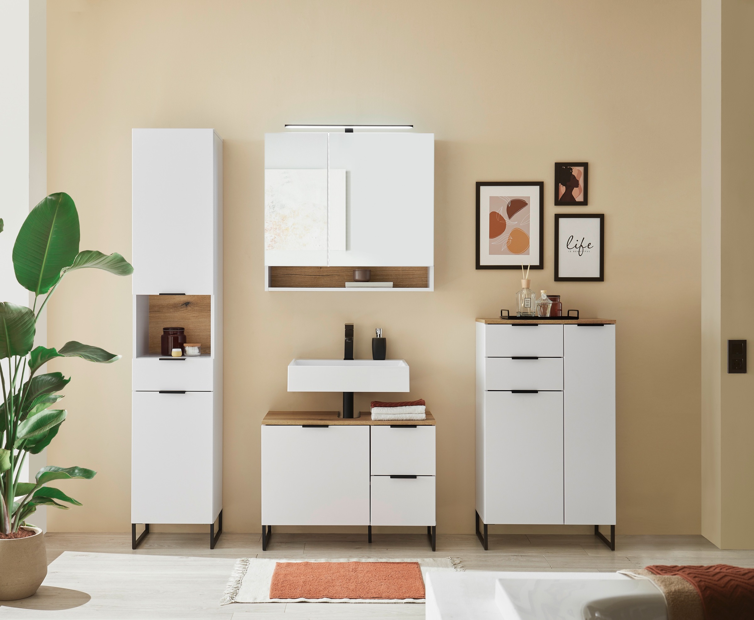 BASIC by Balculina Armoire haute »Denver Hochschrank, Badezimmerschrank BxHxT 38x195x32« 1 cuis tlg. Largeur 38 cm, porte montable G/D, Softclose