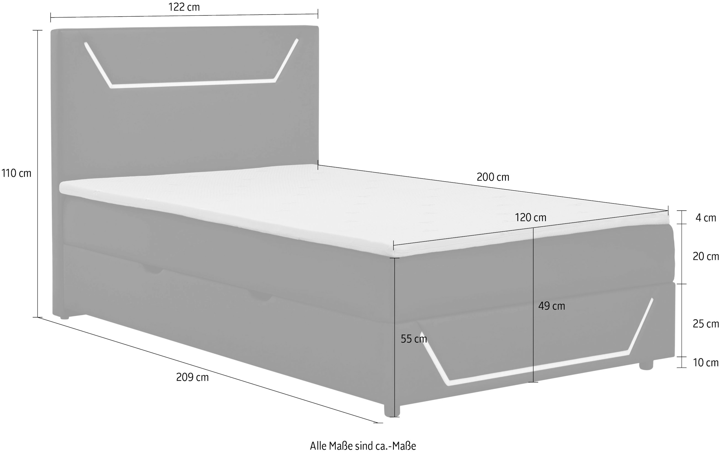 Home affaire Lit de boxe »GALAXY inkl. Bettkasten, mit grüner LED-Beleuchtung, Breite: 120cm« Gamingbett mit USB-C und USB-A Anschluss am Kopfteil, inkl. Topper