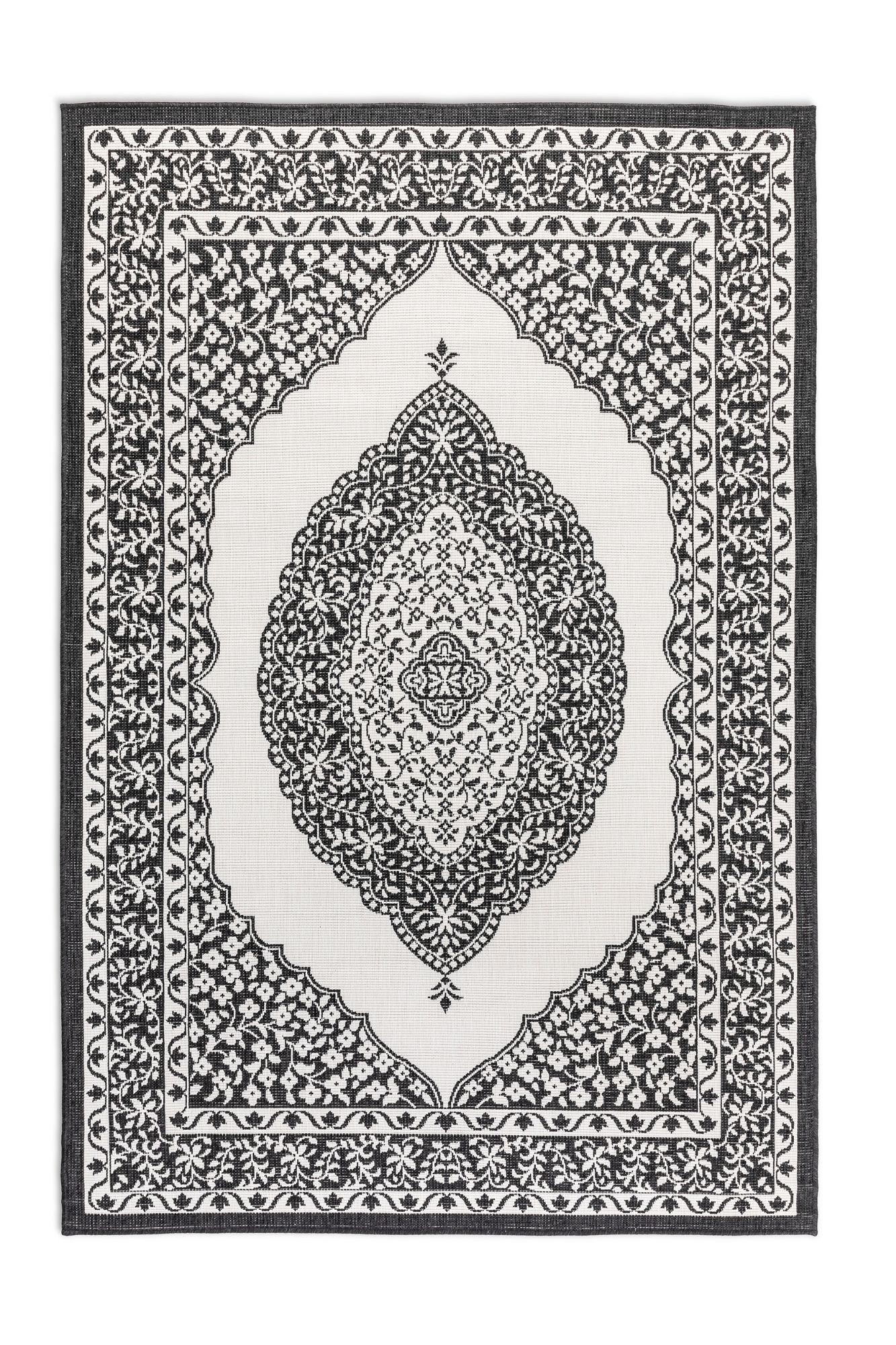 THE RUGS Gemini Reversible Indoor & Outdoor Rug Polypropylene Medallion Rug in Black | Size: 80cm x 150cm