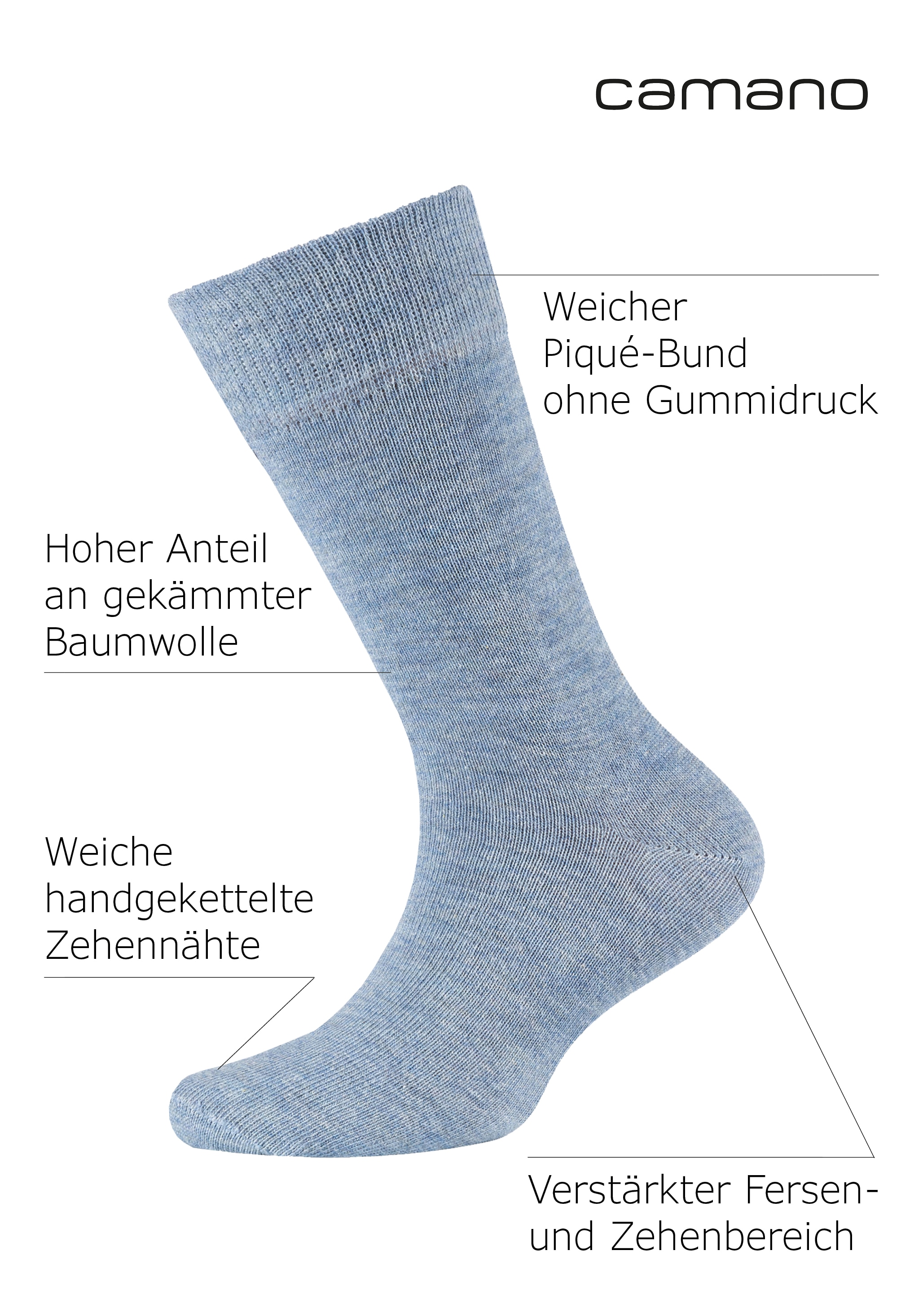 Camano Chaussettes »ca-soft« 6 Paar,  mit Komfortbund und gepolsterten Zehen-/Fersenbereich