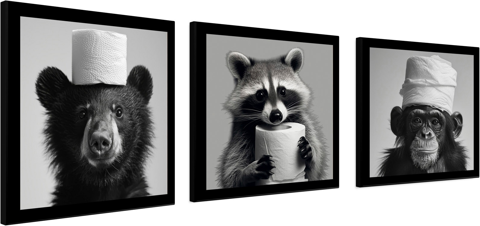 Bönninghoff Bild mit Rahmen »3er-Set gerahmte Bilder WC Tiere 3x23x23 cm – Tiermotiv modern« Affen | Humor | Tiere mehrteiliges Bilder-Set, harmonisch aufeinander abgestimmt