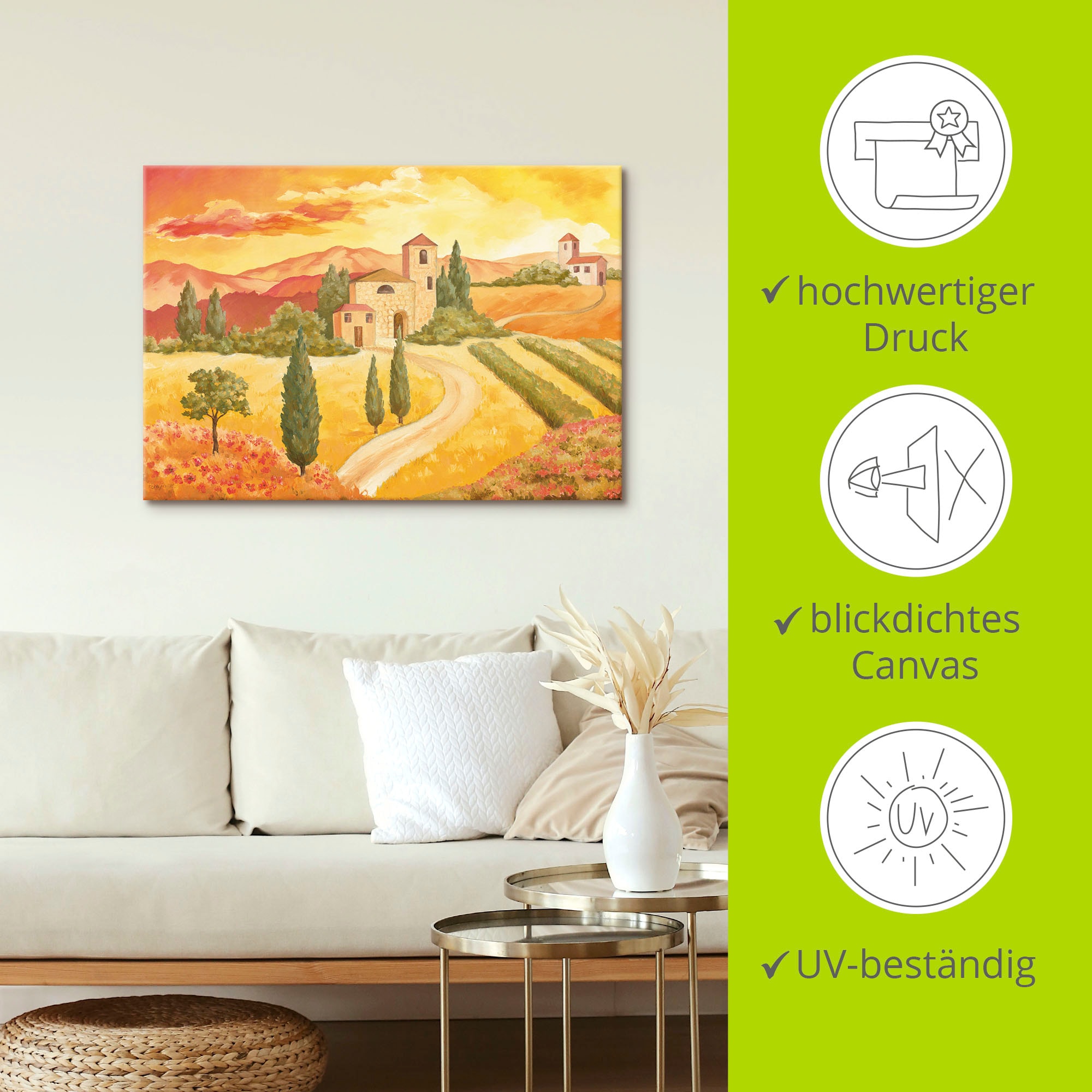 Artland Tableau sur toile »Landschaft VII_gelb« 1 cuis tlg. auf Holzrahmen gespannt