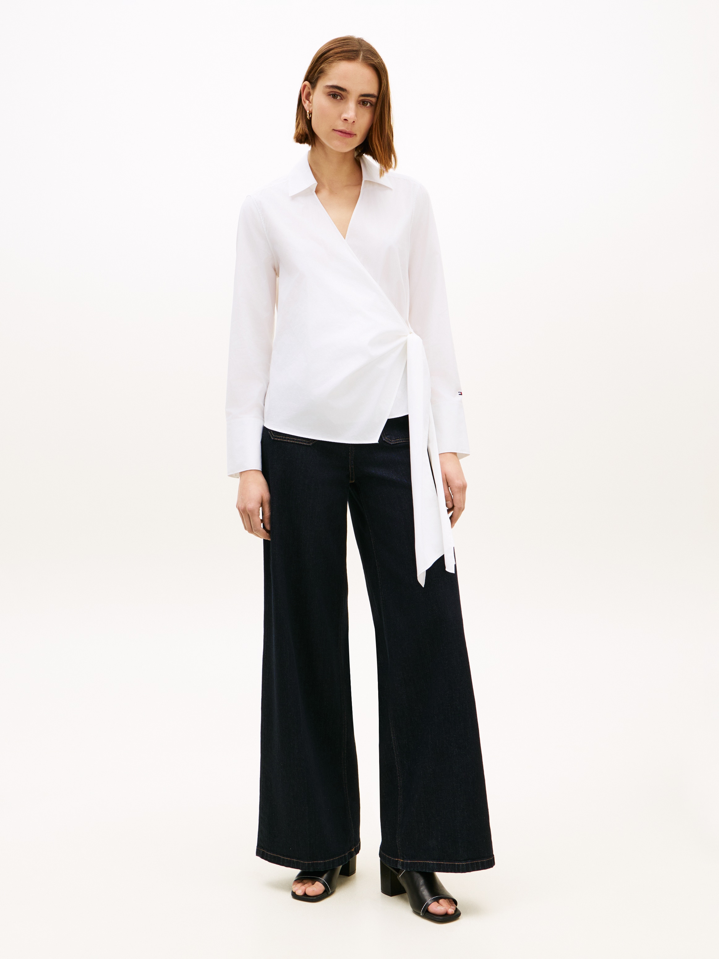 Tommy Hilfiger Blouse à manches longues »POPLIN KNOT BLOUSE WITH LS« mit Wickeloptik