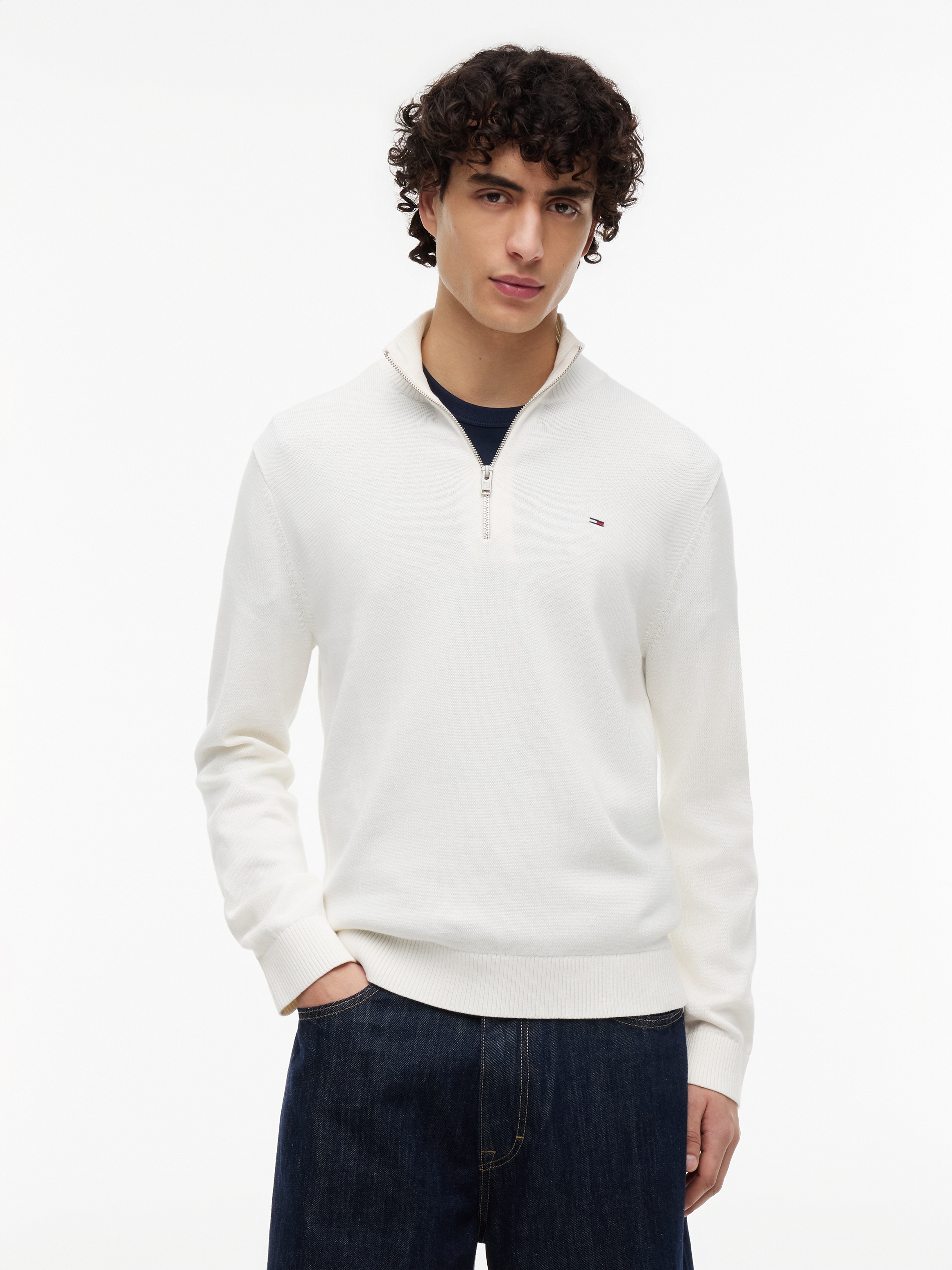 Tommy Jeans Pull en tricot »TJM SLM ESS LIGHT ¼ ZIP SWTR EXT« avec encolure ronde