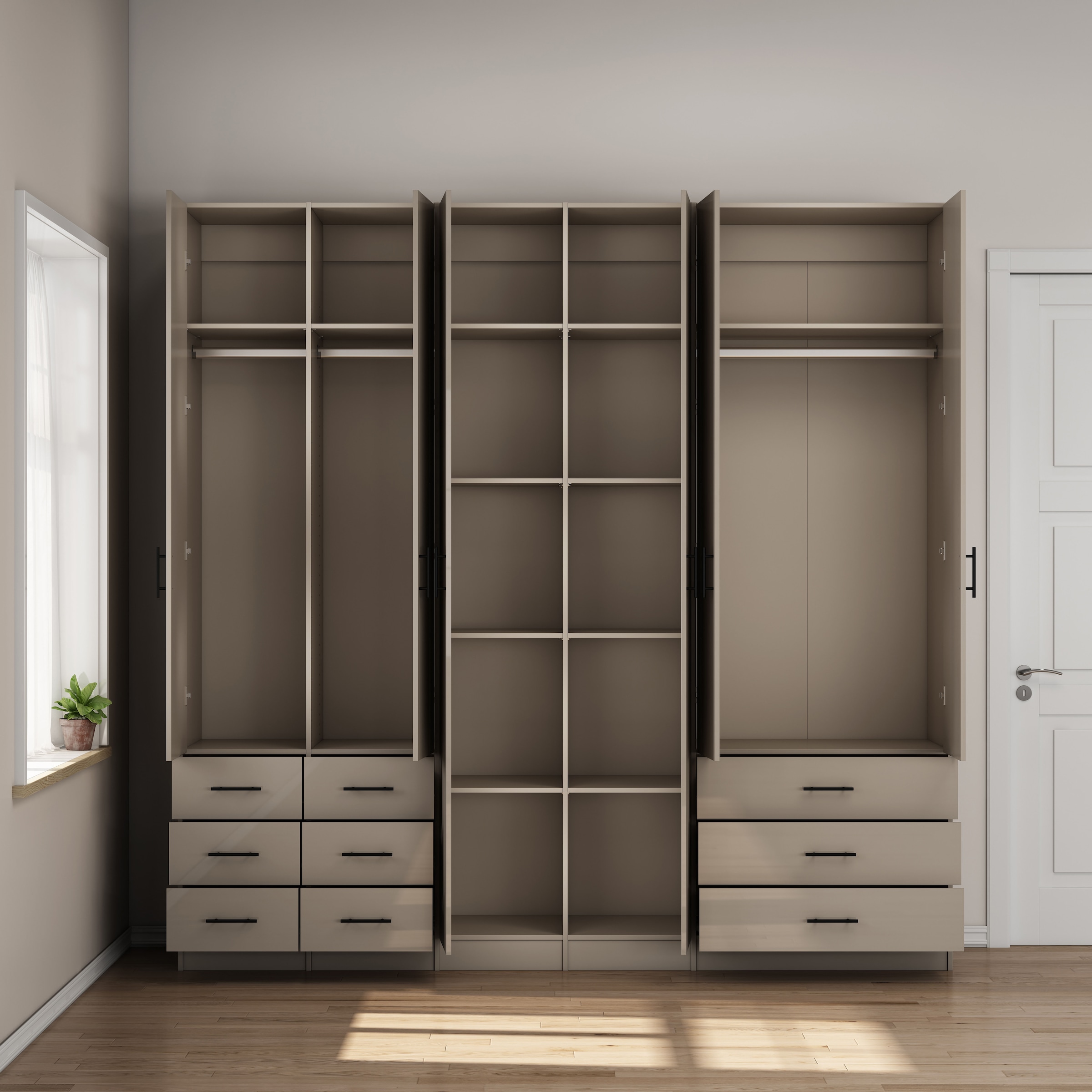 GOODproduct Armoires à vêtements »Trento Schlafzimmerschrank Garderobe hochglanz« in 2 unterschiedlichen Schrankhöhen wählbar,  Schrank mit 6 Türen und 9 Schubladen, Hochglanz-Fronten, 2,39m Höhe