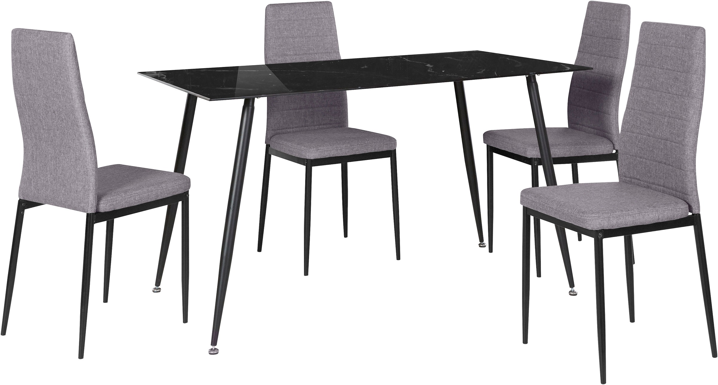 Image of Homexperts Essgruppe »Romeo + Zeus«, (Set, 5 tlg.), Glastisch, Breite 140 cm und 4 Esszimmerstühle, Bezug in Webstoff bei Ackermann Versand Schweiz