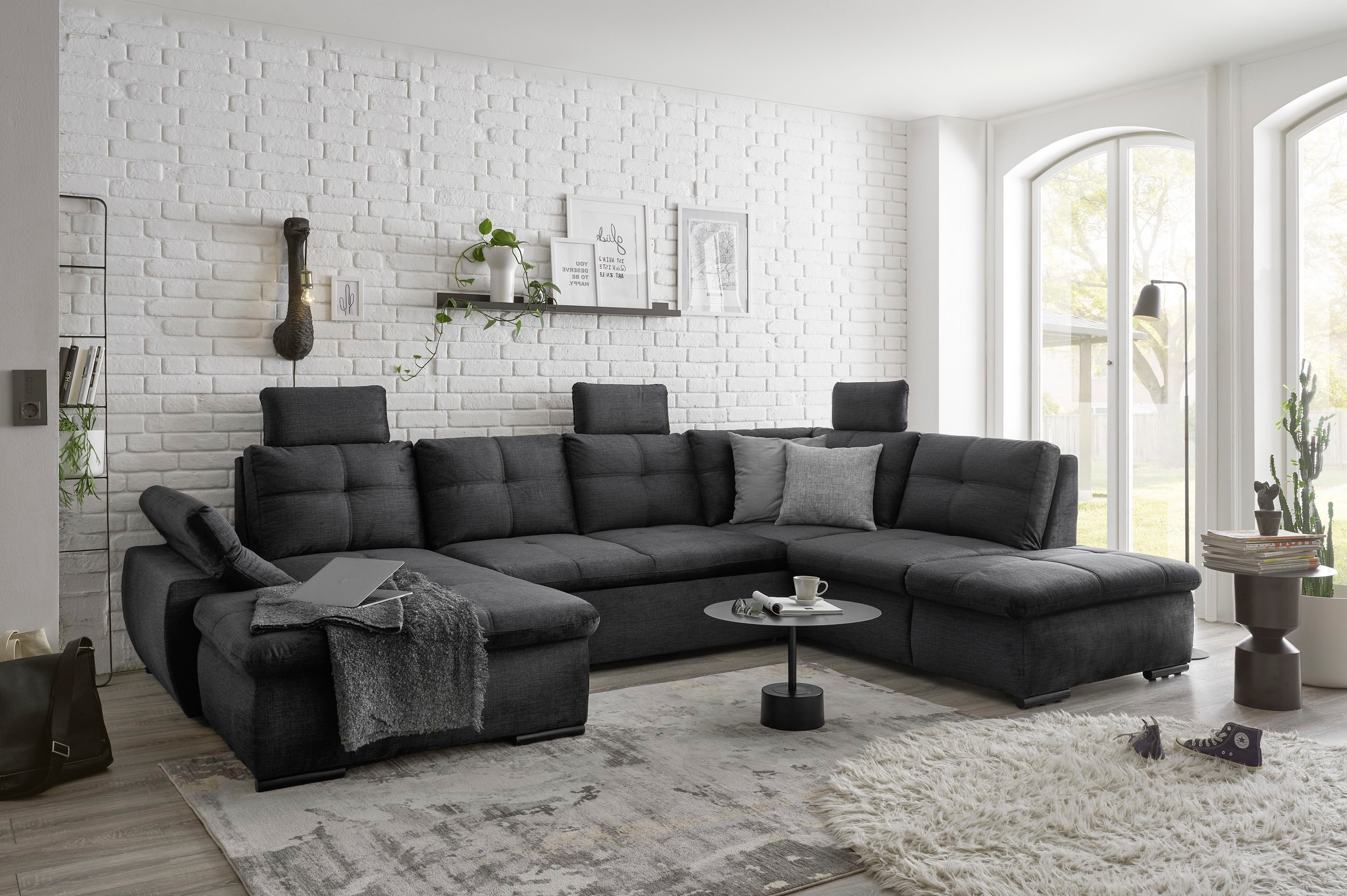 ED EXCITING DESIGN Wohnlandschaft »Alija U-Form«, mit Bettfunktion, Bettkasten, Armteilverstellung & Kopfstützen