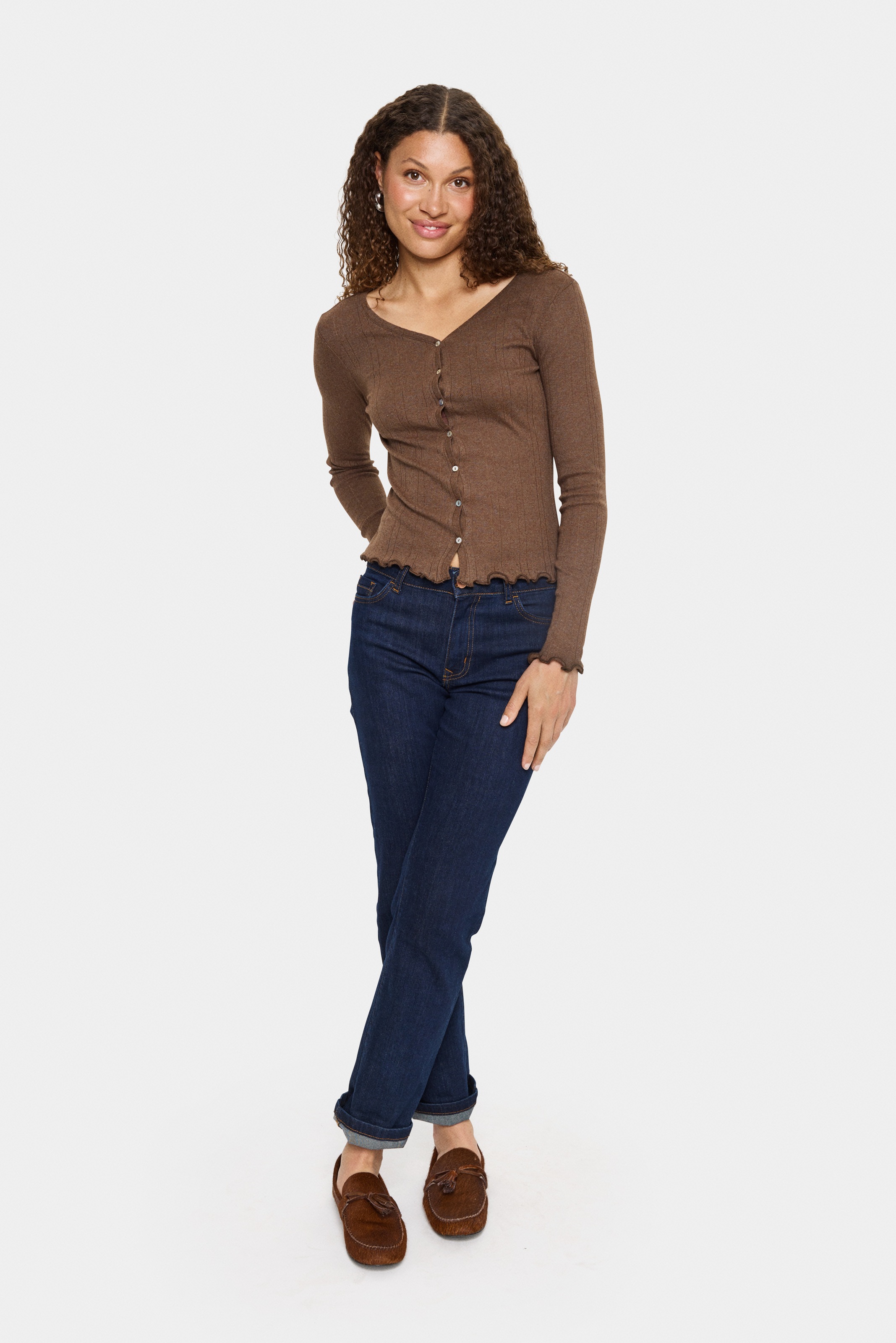 Saint Tropez Veste en tricot »GruSZ Cardigan« mit Lochstickerei und gewelltem Saum