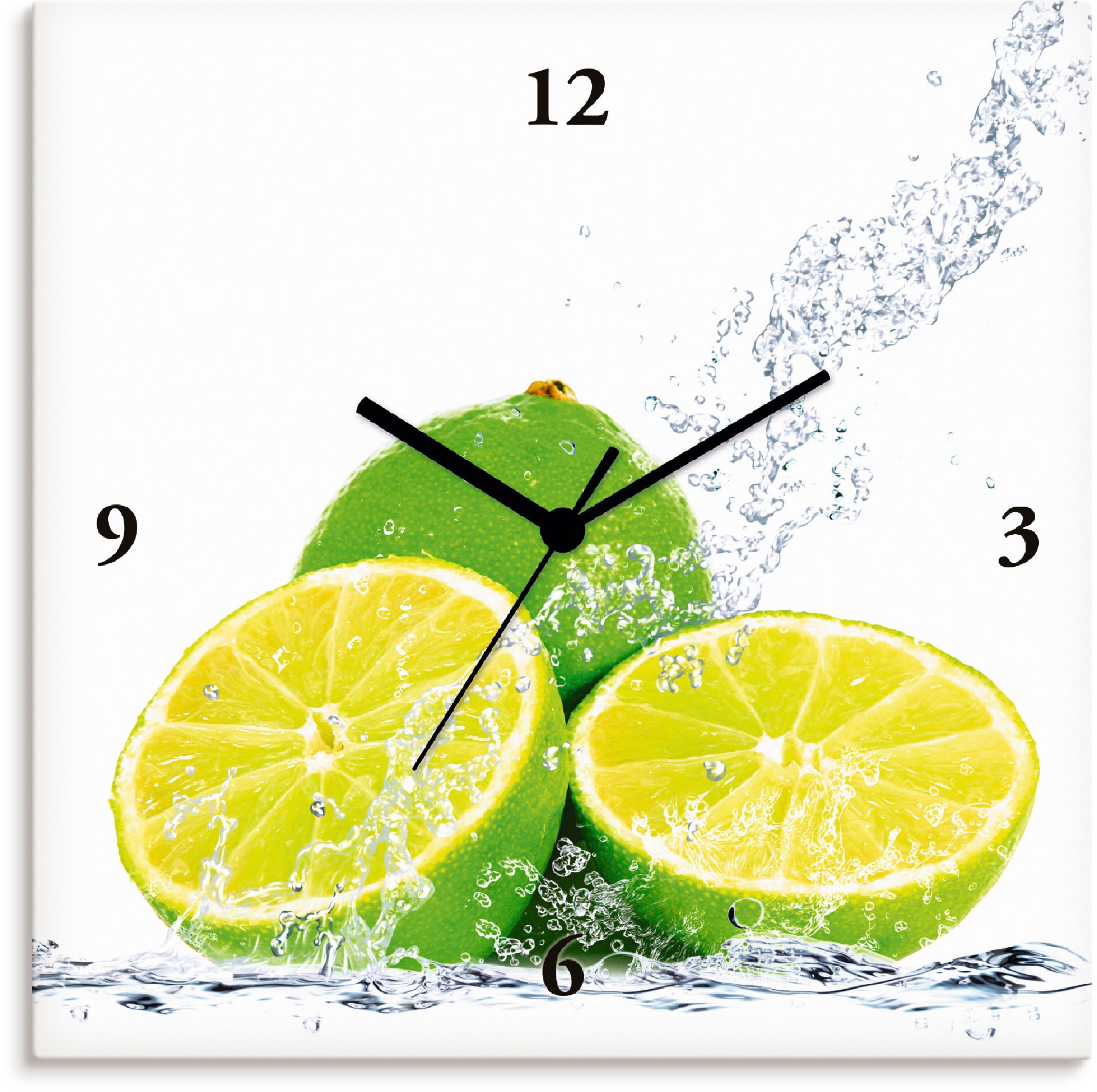 Image of Artland Wanduhr »Limette mit Spritzwasser«, lautlos, ohne Tickgeräusche, nicht tickend, geräuschlos - wählbar: Funkuhr o. Quarzuhr, moderne Uhr für Wohnzimmer, Küche etc. - Stil: modern bei Ackermann Versand Schweiz