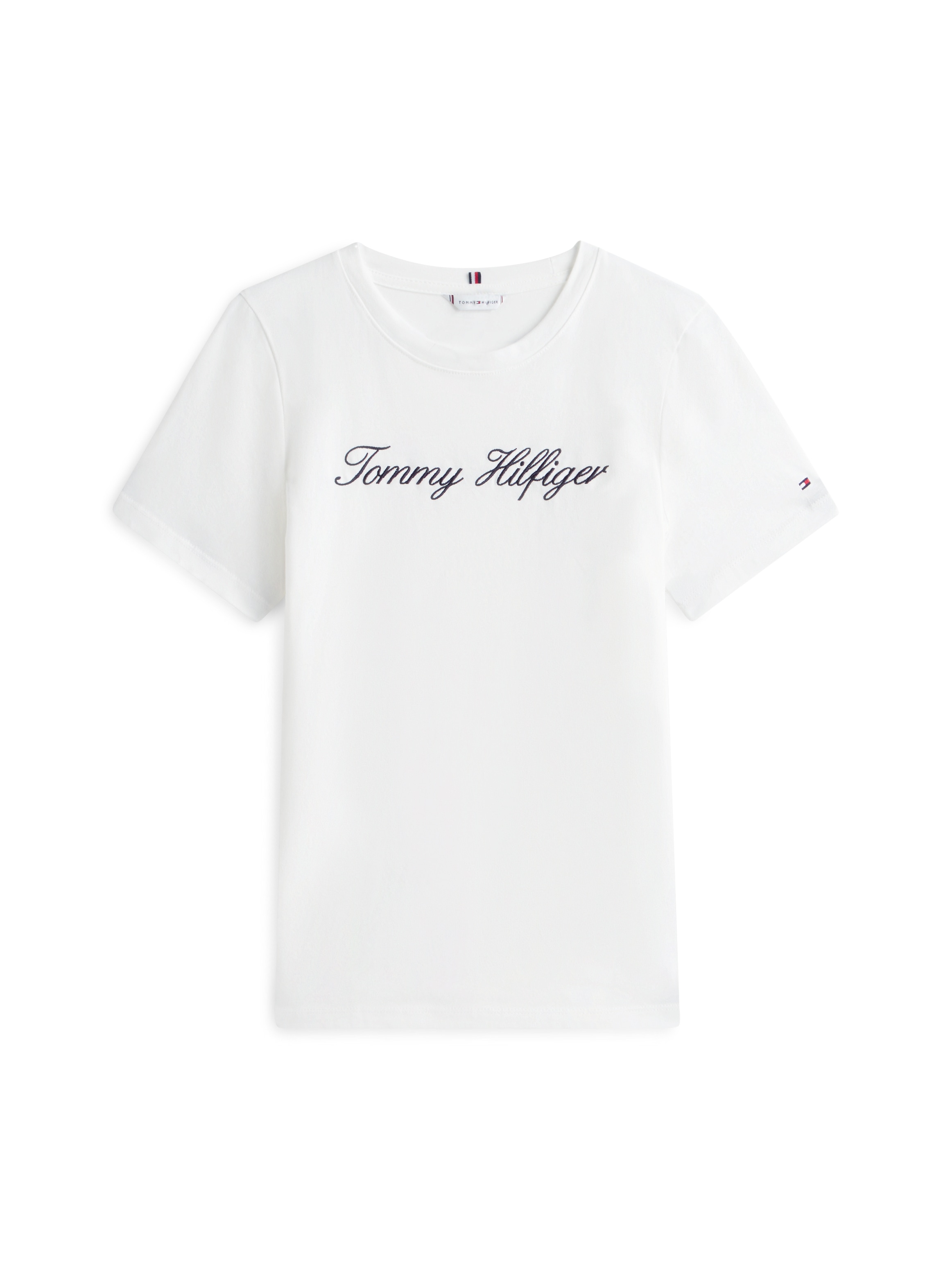 Tommy Hilfiger T-shirt »NOS SCRIPT REGULAR C-NK SHORT SLEEVE« avec col rond et broderie contrastée, coupe régulière
