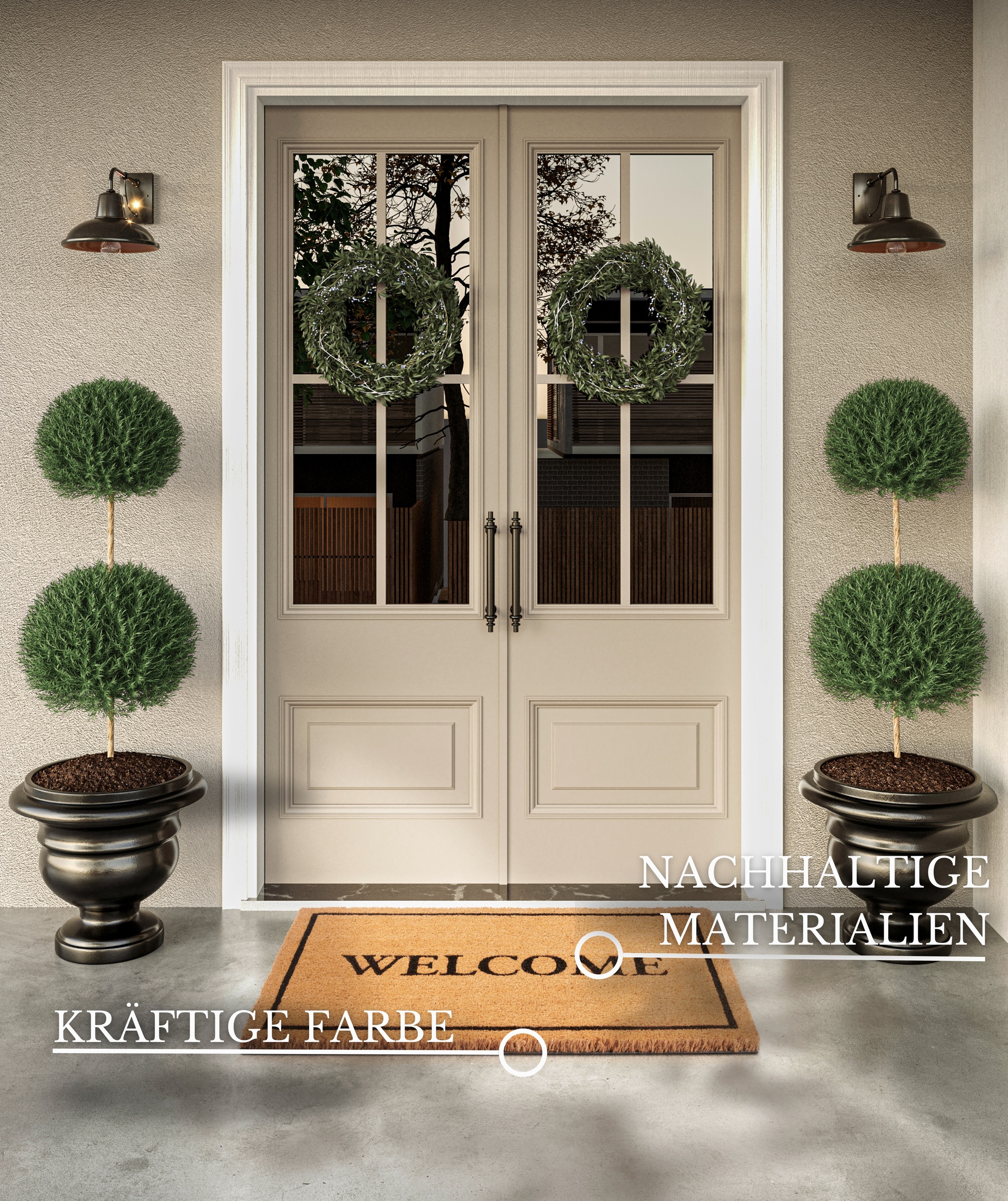 Villeroy & Boch Fussmatte »Caroline Welcome, Türmatte«, rechteckig, 23 mm Höhe, Robust, Innen, Aussen, Schmutzabtreter, Wetterfest, Natur, Kokos