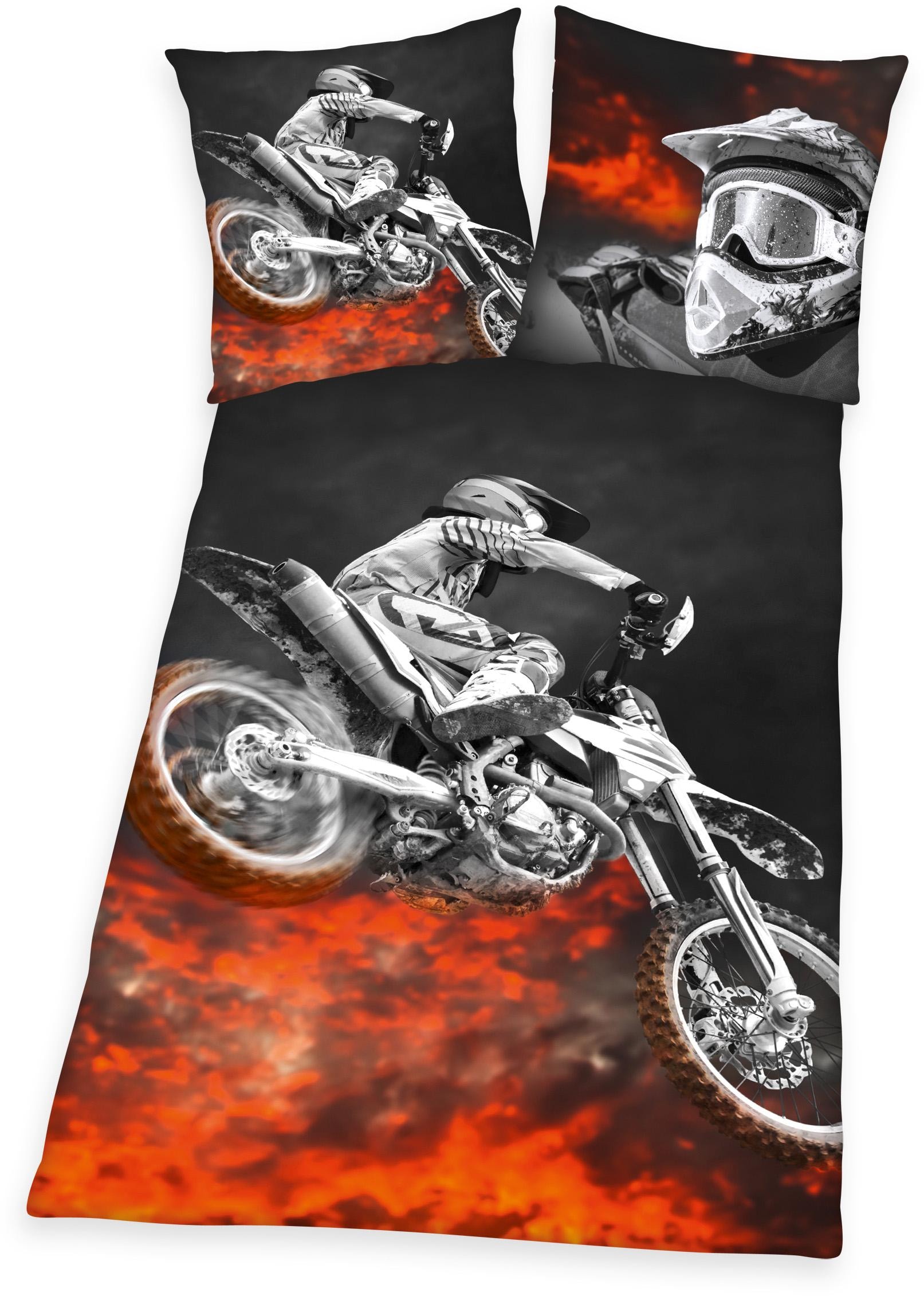 Image of Herding Young Collection Jugendbettwäsche "Motorcross" 2 Stk. mit Motocrossrad