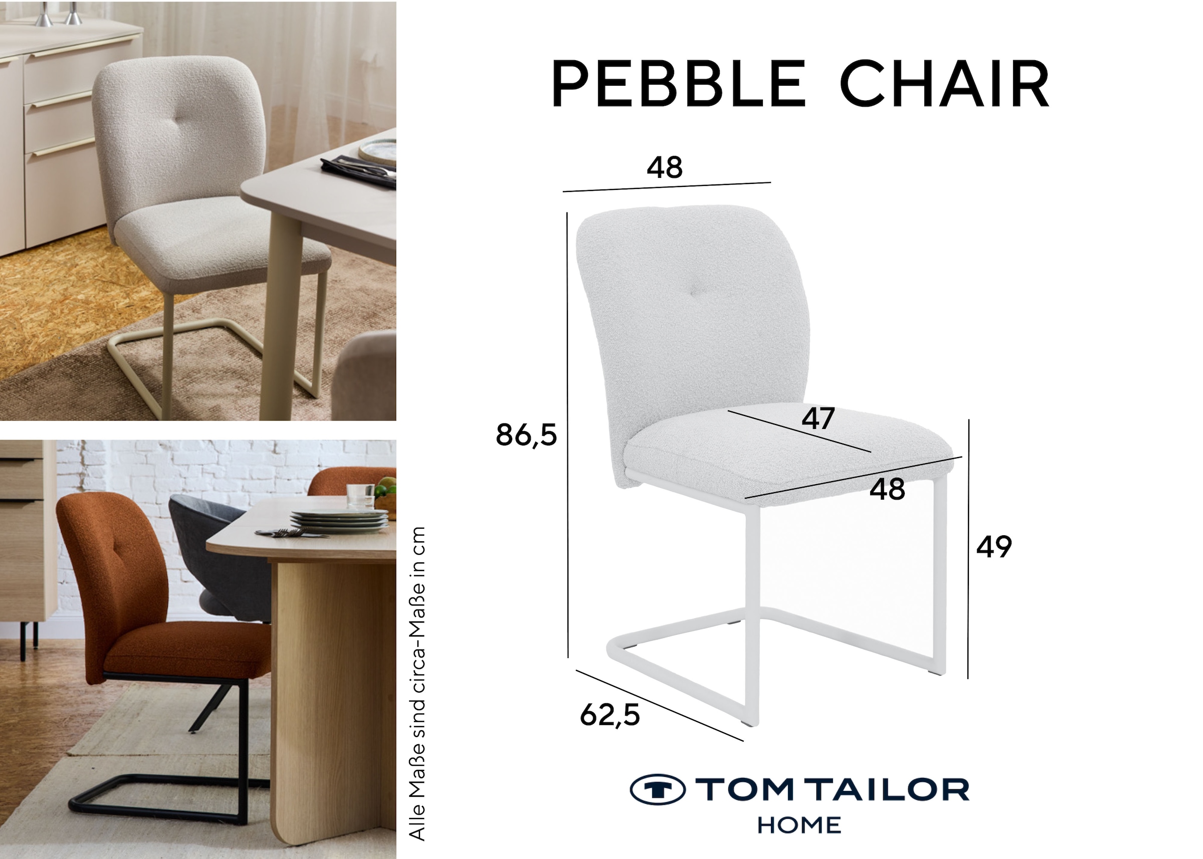 TOM TAILOR HOME Chaise cantilever »PEBBLE CHAIR« (Set) 2 cuisEsszimmerstuhl, Freischwinger, 140 kg belastbar, Rundrohrgestell