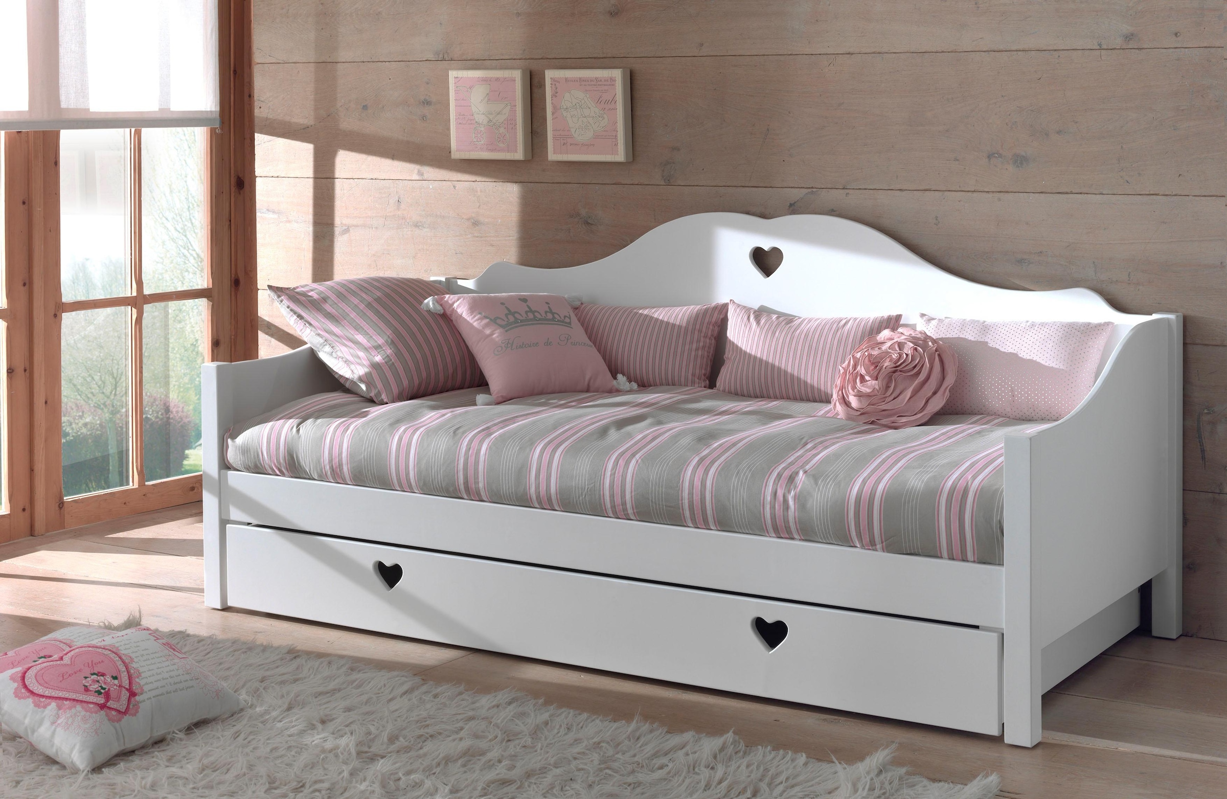 Vipack Schubkasten »Amori, auf Rollen zum Unterschieben unter das Bett«, (B/H/T ca. 199x22x94cm, Bedenplatten Dekor, einfach zu bedienen), bietet viel Stauraum im Zimmer, weiss lackiert