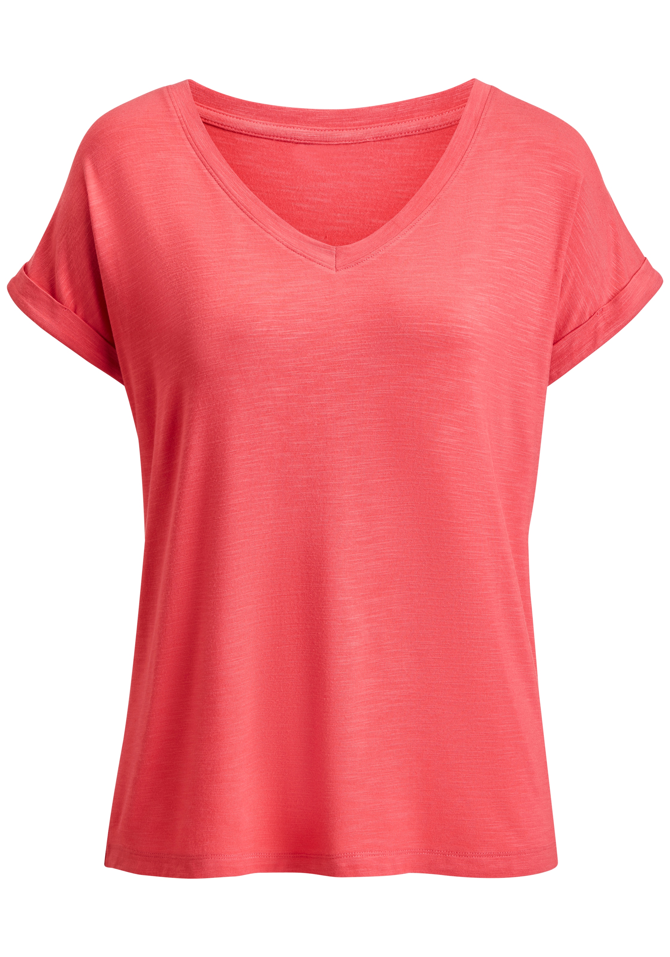 Beachtime by Lascana T-shirt en V »mit fixiertem Ärmelumschlag« en qualité viscose aérée