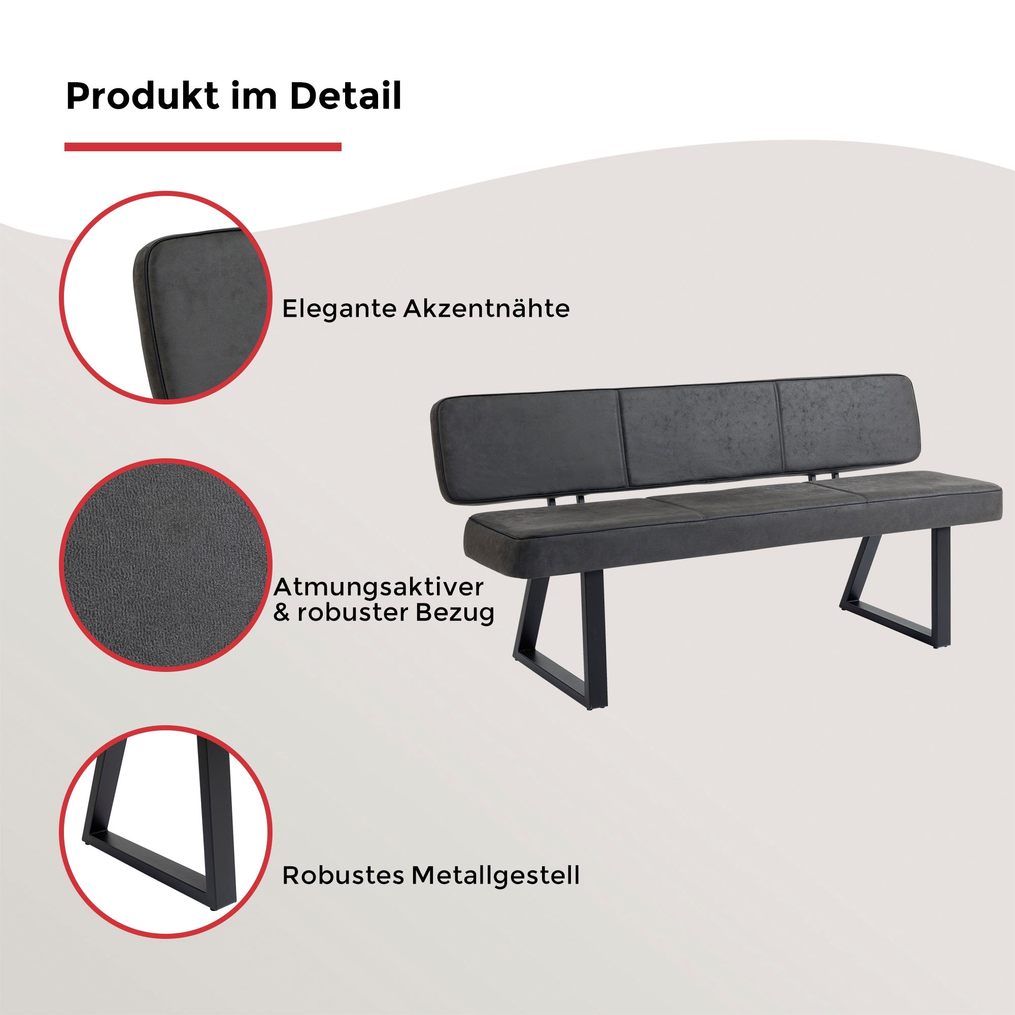 Duo Collection Banc »Tara Bank mit Rückenlehne« revêtement microfibre de haute qualité, avec ressorts ensachés, supporte jusqu'à 260 kg