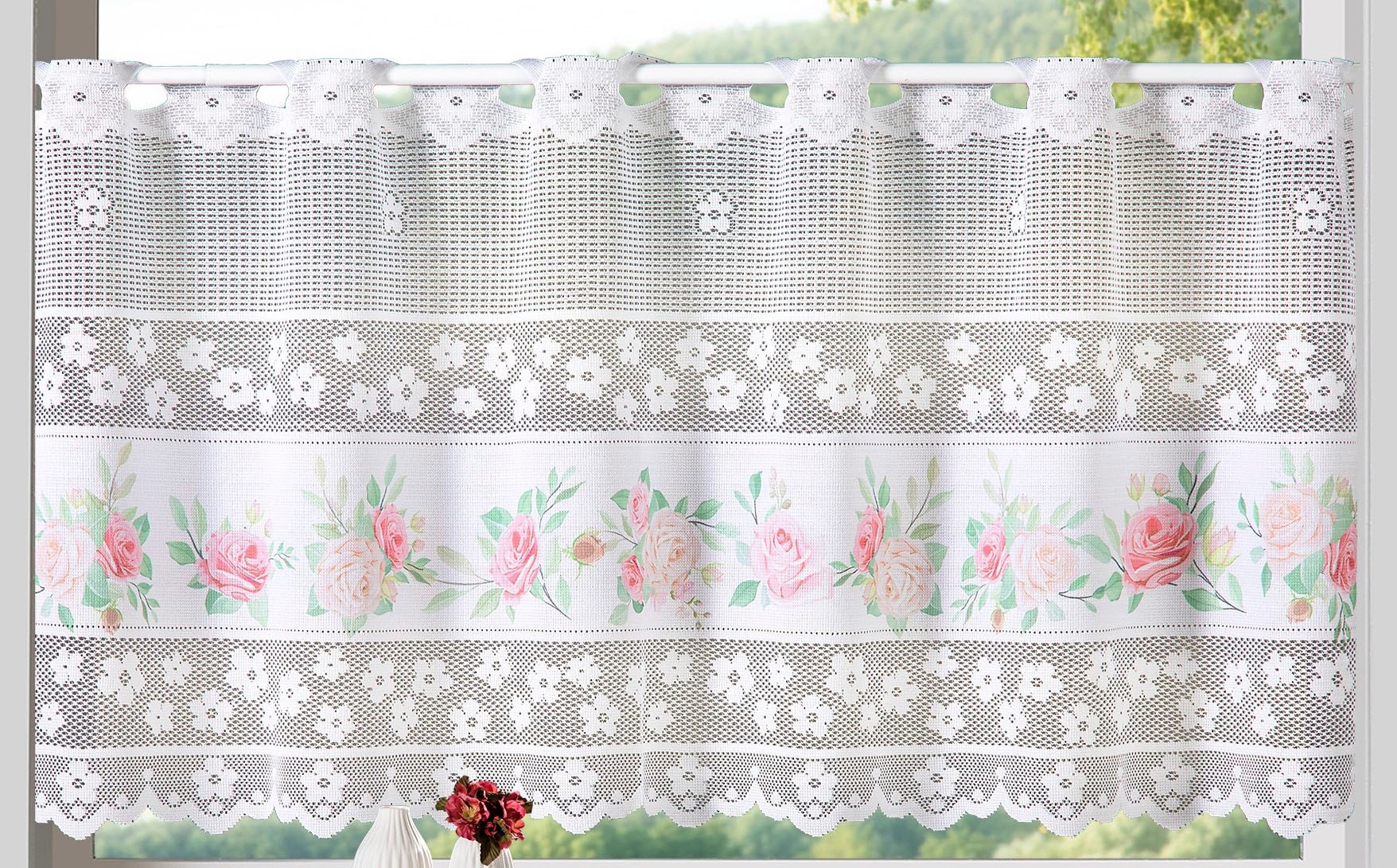 Weckbrodt Scheibengardine »Rosen«, (1 St.), Bistro, Jacquard, floral, Bordüre, HxB 45x145cm, Gardine, Store