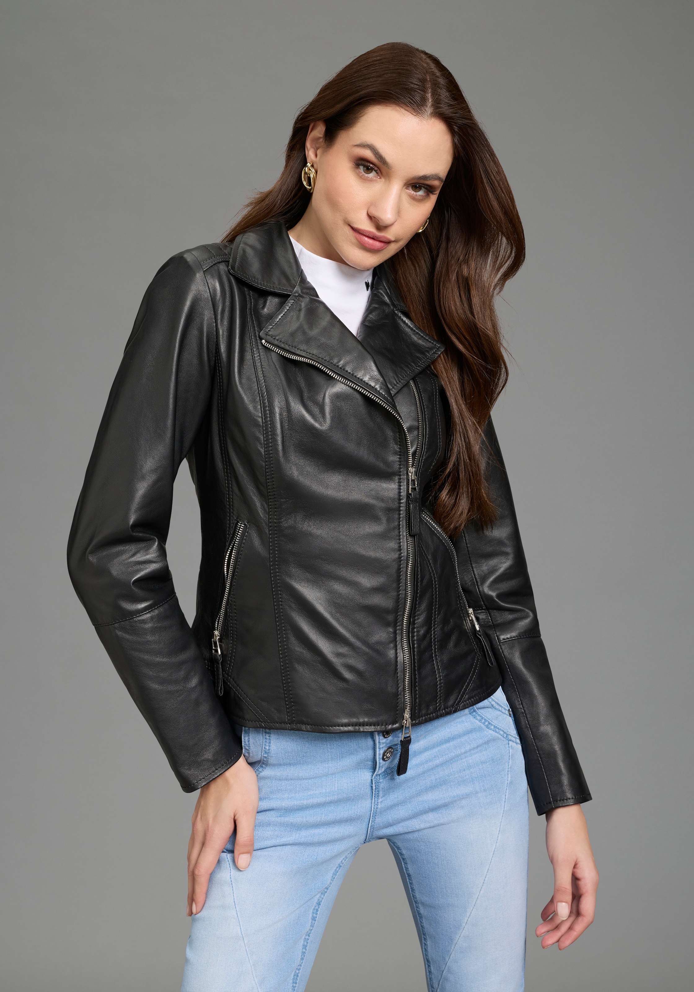 Image of Bruno Banani Lederjacke figurenbetont, mit Reissverschlus für Casualmode