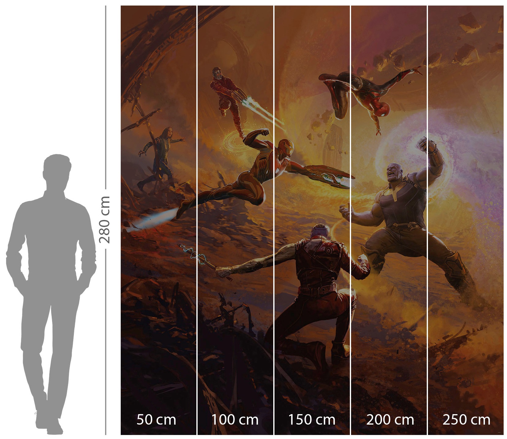 Komar Vliestapete »Digitaldruck Vlies - Avengers Epic Battle Titan - Grösse 250 x 280 cm«, bedruckt, Kinderzimmer
