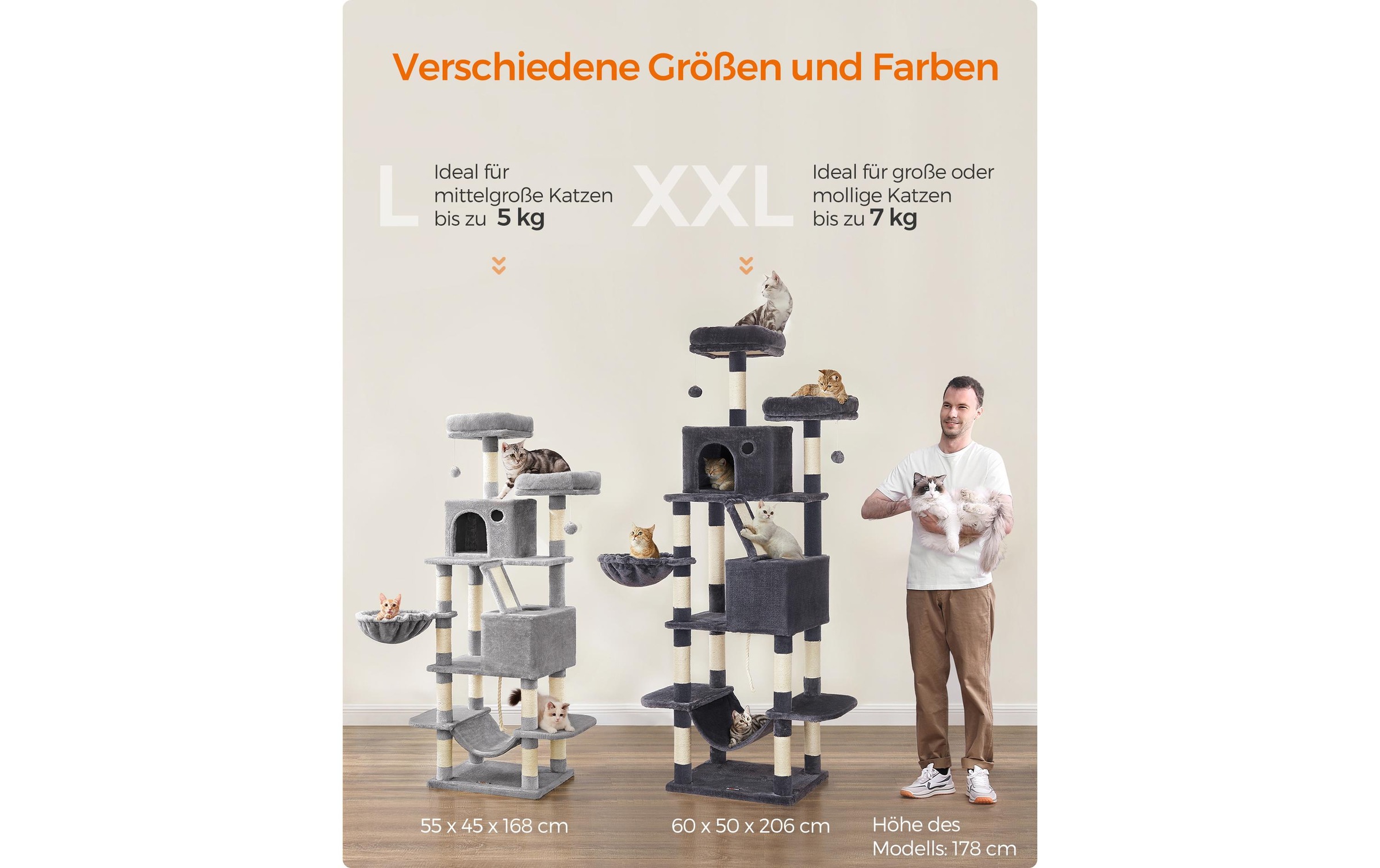 FEANDREA Kratzbaum »XXL, 206 cm, Rauchgrau/Beige«, hoch