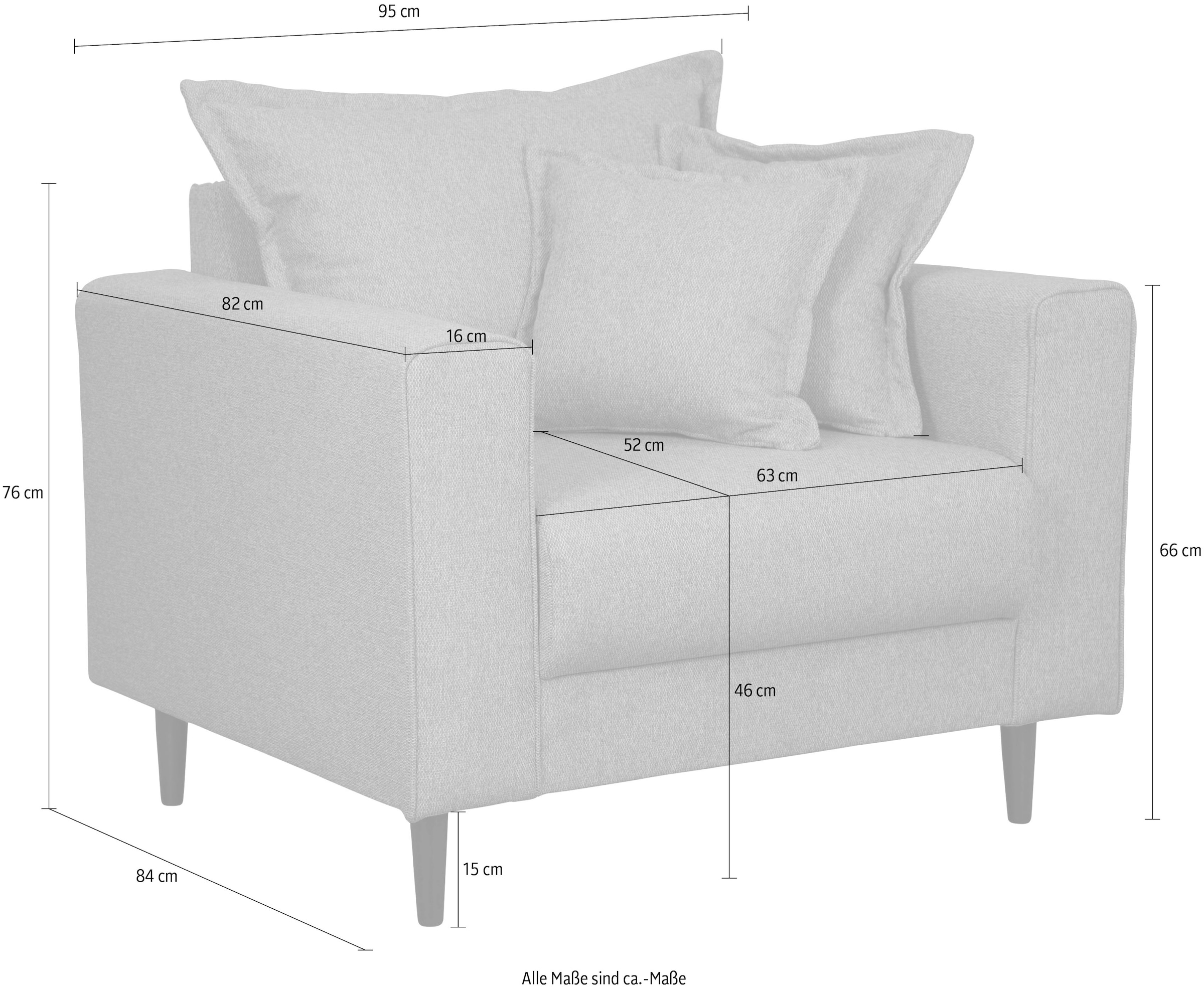 Home affaire Sessel »VEYRAS Loungesessel, Masse B/T/H: 95/84/76 cm«, mit Wellenunterfederung, incl. Kissen