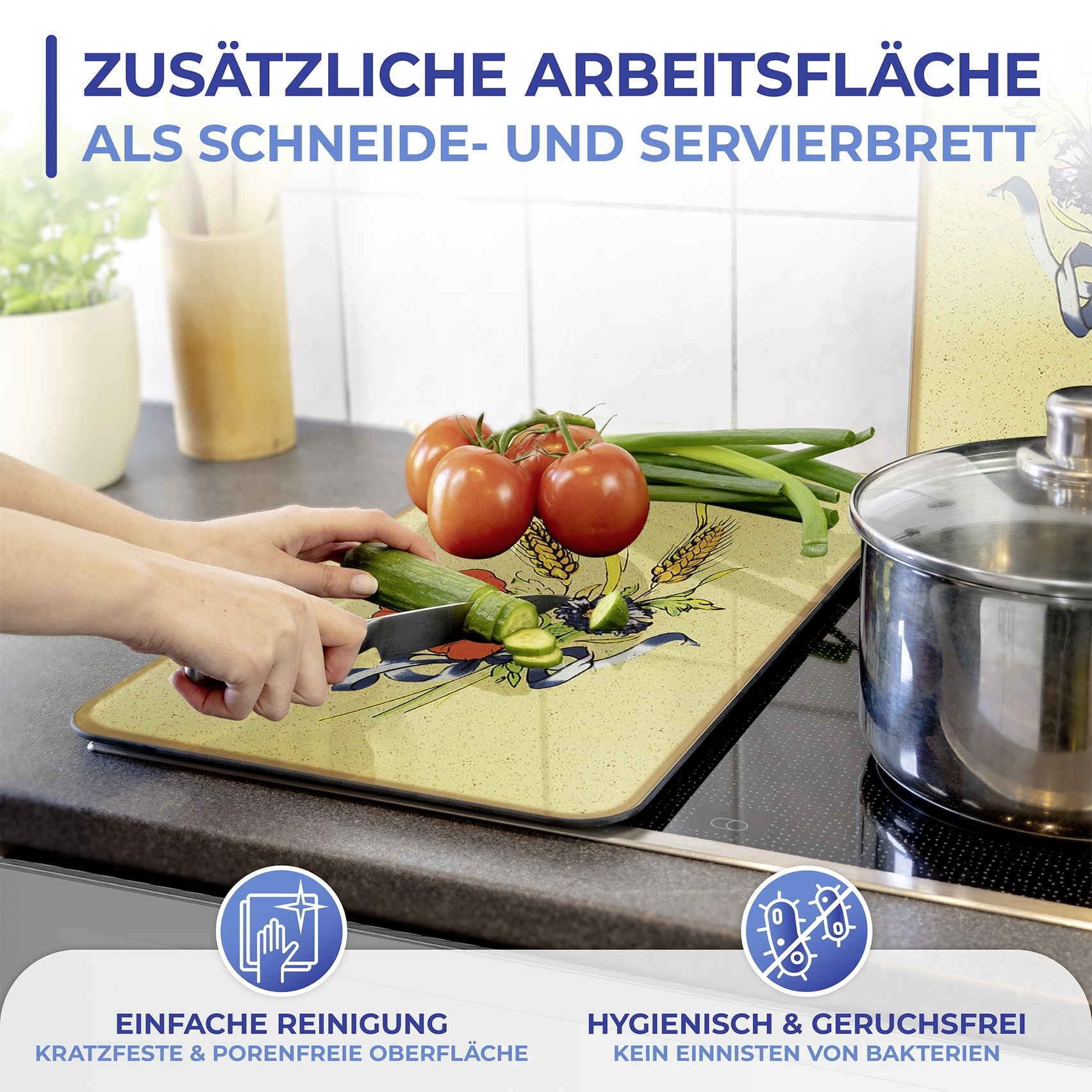 Maximex Herd-Abdeckplatte »Universal Modell Kornblumen«, (Set, 2 tlg.), Herdabdeckung für alle Herdarten, kratzfest, mit rutschfesten Füssen