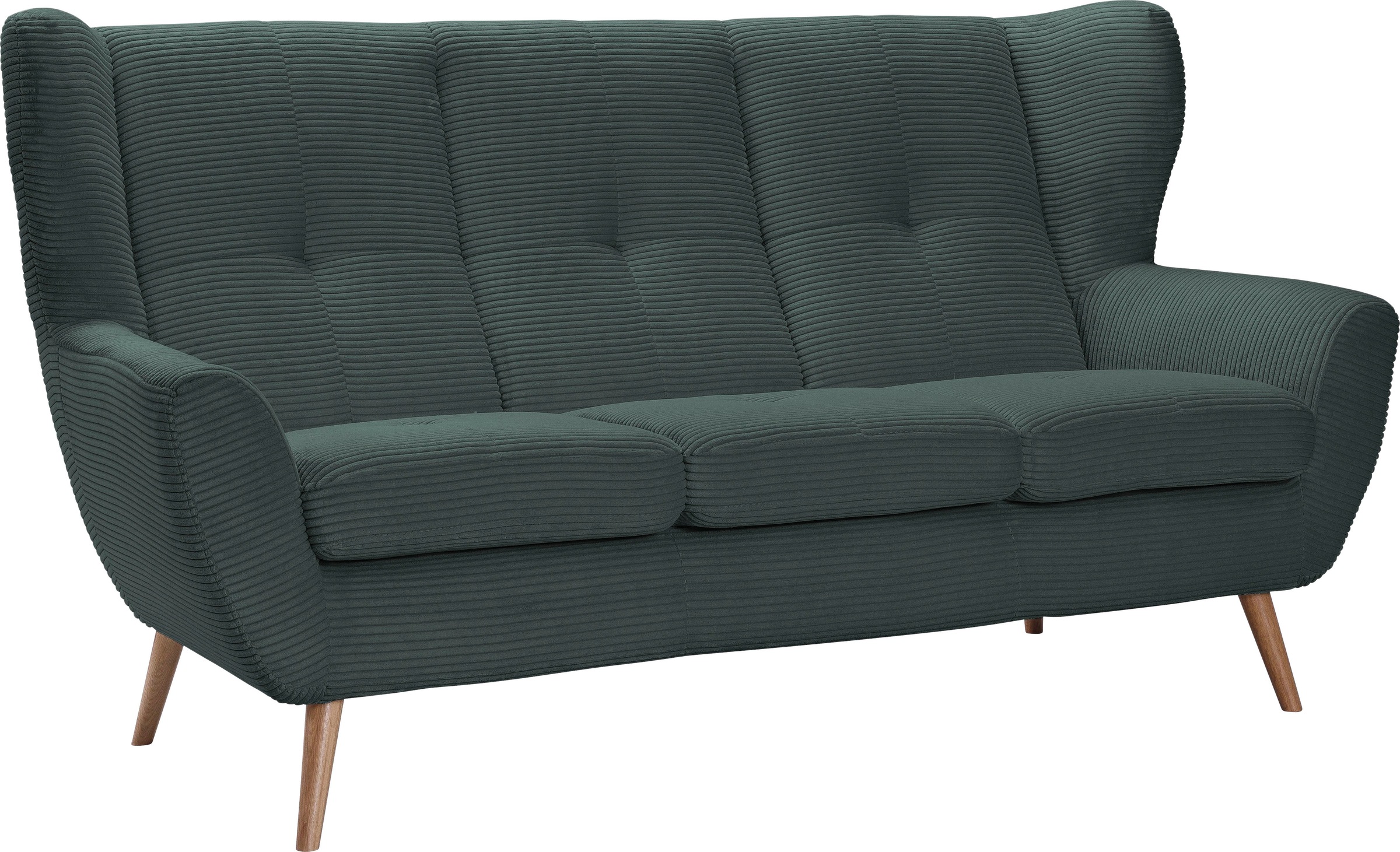 Image of exxpo - sofa fashion 3-Sitzer "ALVESTA, Loungesofa, Küchensofa, hoher Sitzkomfort, Ohrenbackensofa" gemütliche Rückenlehne, mit Knopfheftung und hohen Holzfüssen, in Cord