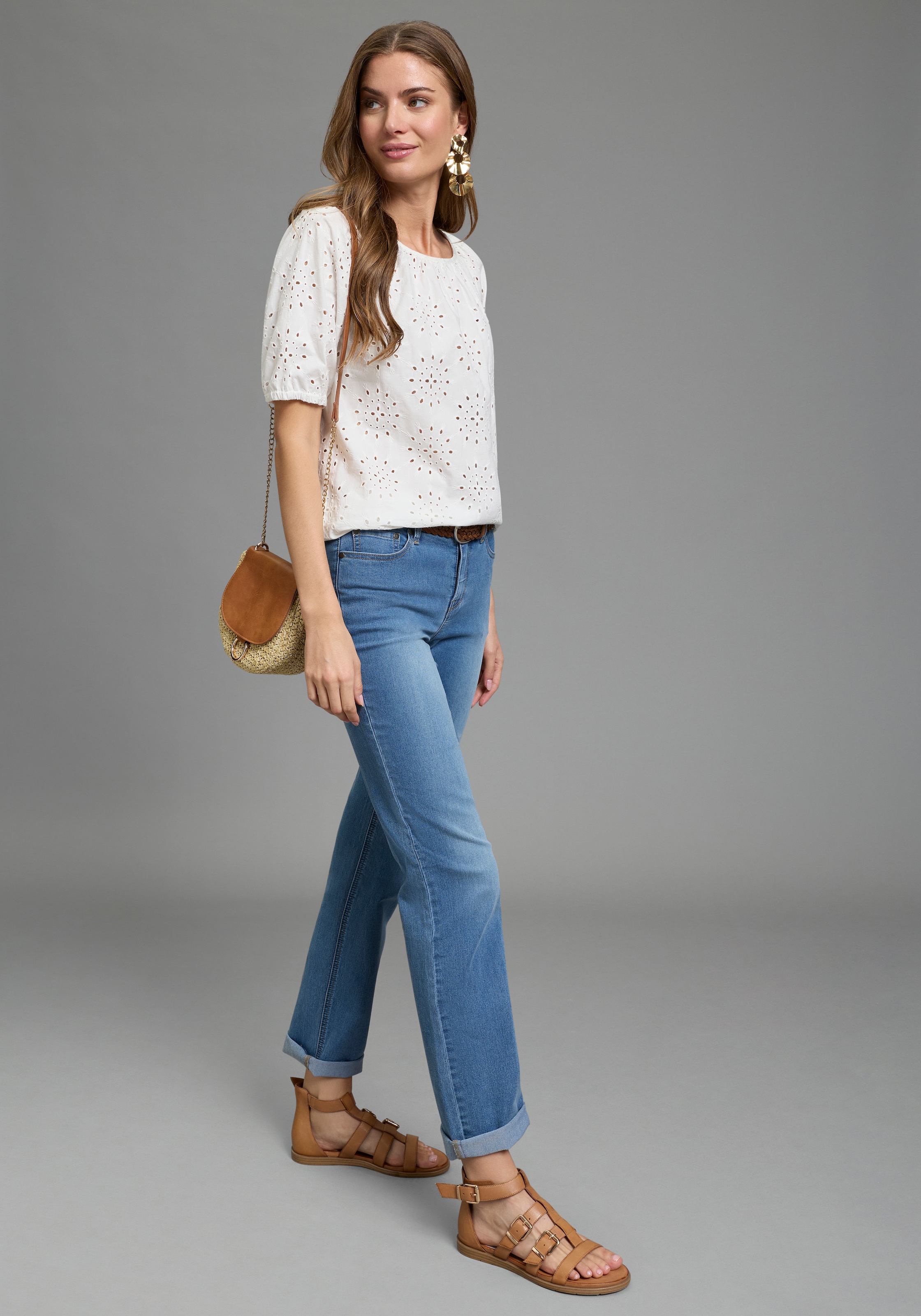 Laura Scott Blouse à enfiler mit echter Lochstickerei, aus Baumwolle