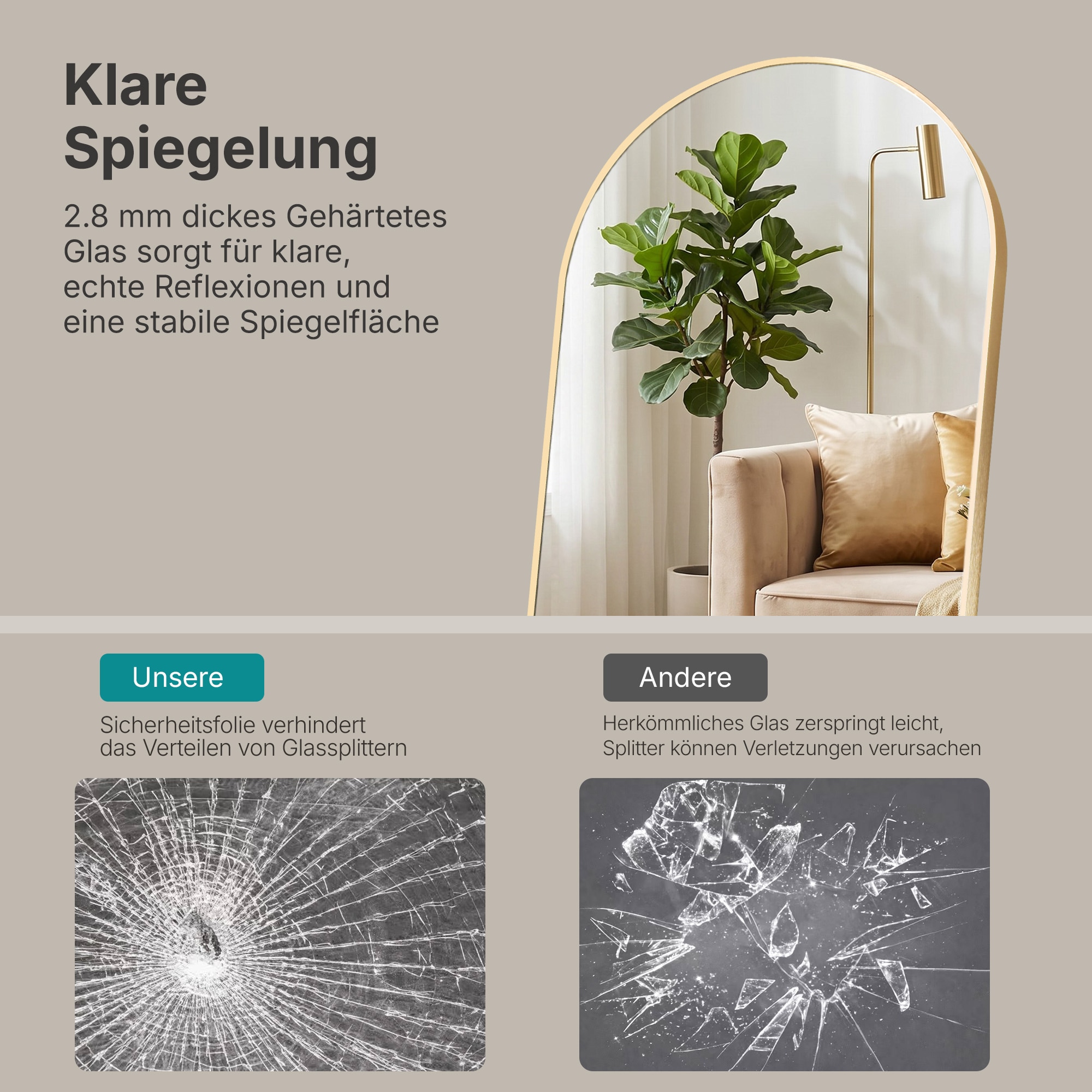 GOODproduct »Standspiegel Addrik, wahlweise in 2 Grössen 150x40cm oder 180x60cm« miroir corps entier avec verre de sécurité, en différentes couleurs