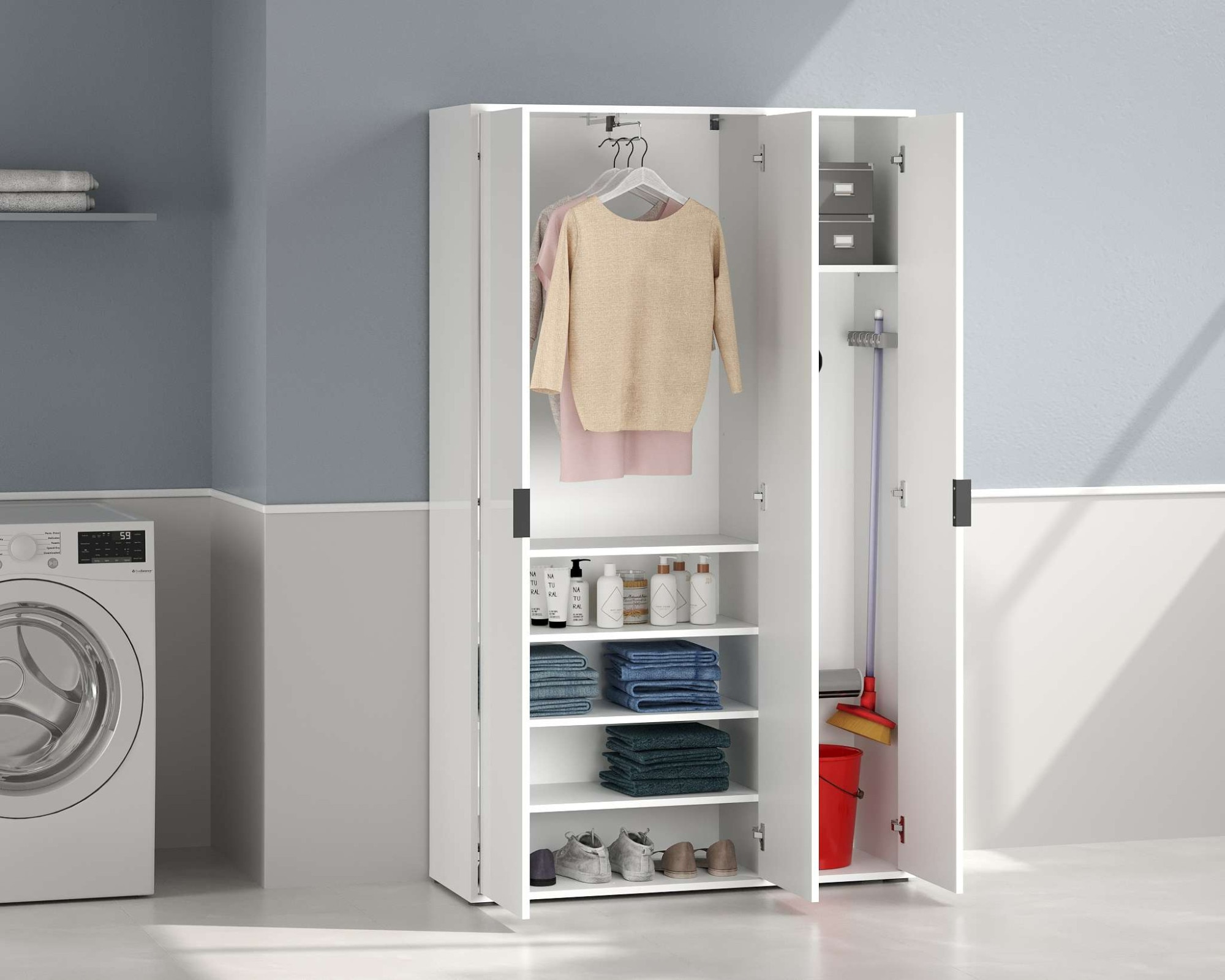 Home affaire Mehrzweckschrank »JOLLY, Stauraumschrank , Breite 107 cm , Höhe 178 cm« 1 Stk. tlg. 3 Türen,1 kl.+3 grosse Böden,1 Auszugsstange,Schrank Hochglanz lackiert