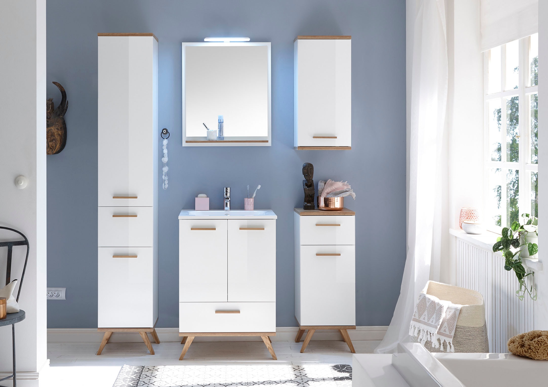 Saphir Miroir de salle de bain »Quickset 923 Spiegel 60 cm breit mit Ablage« miroir de surface blanc brillant, imitation chêne Riviera horizontal