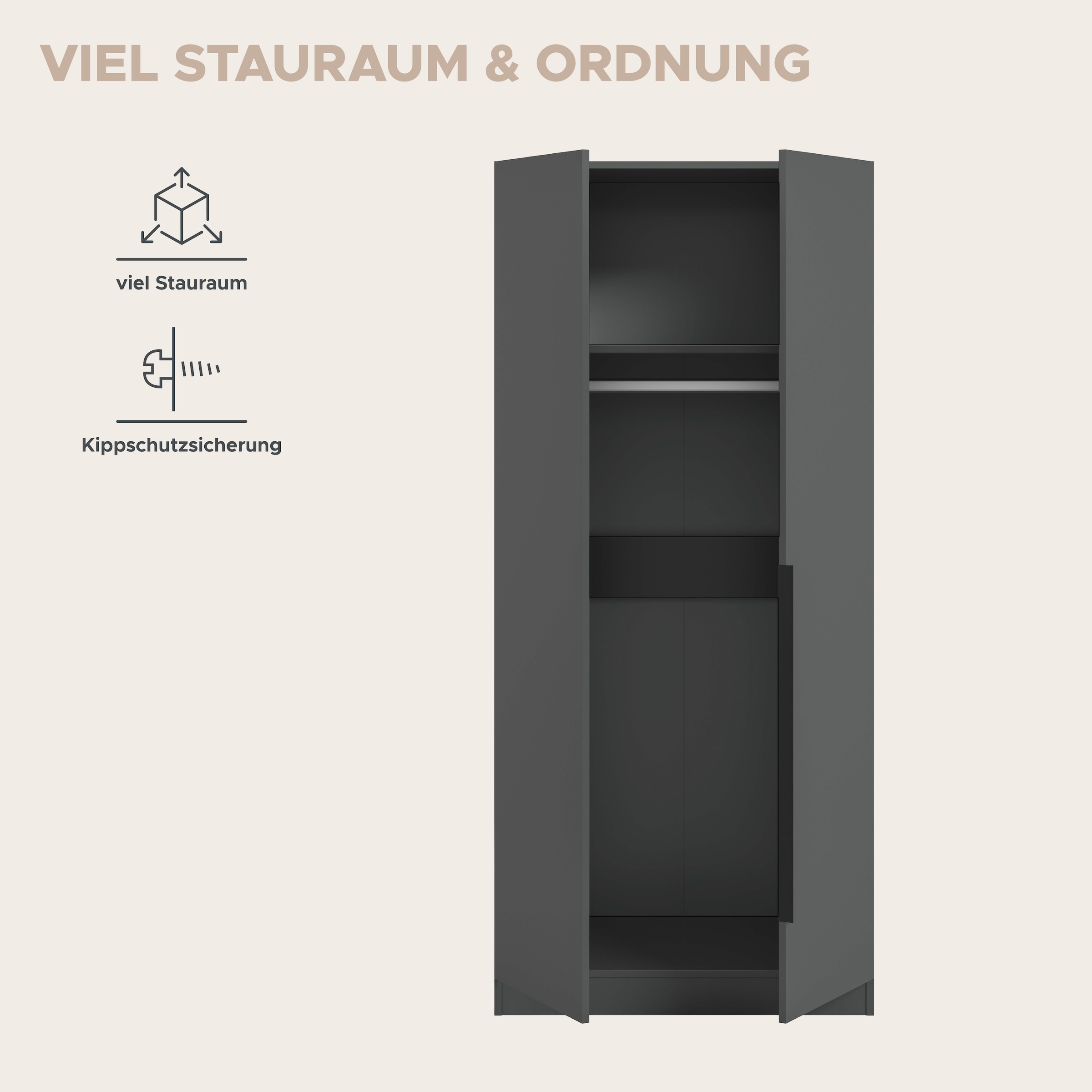 Home affaire Armoires à vêtements »Skarde Schlafzimmerschrank, Garderobe, Schrank« Otto Bestseller Garderobe Schlafzimmerschrank,  Breite: 80 cm, anthrazit, Kleiderstange