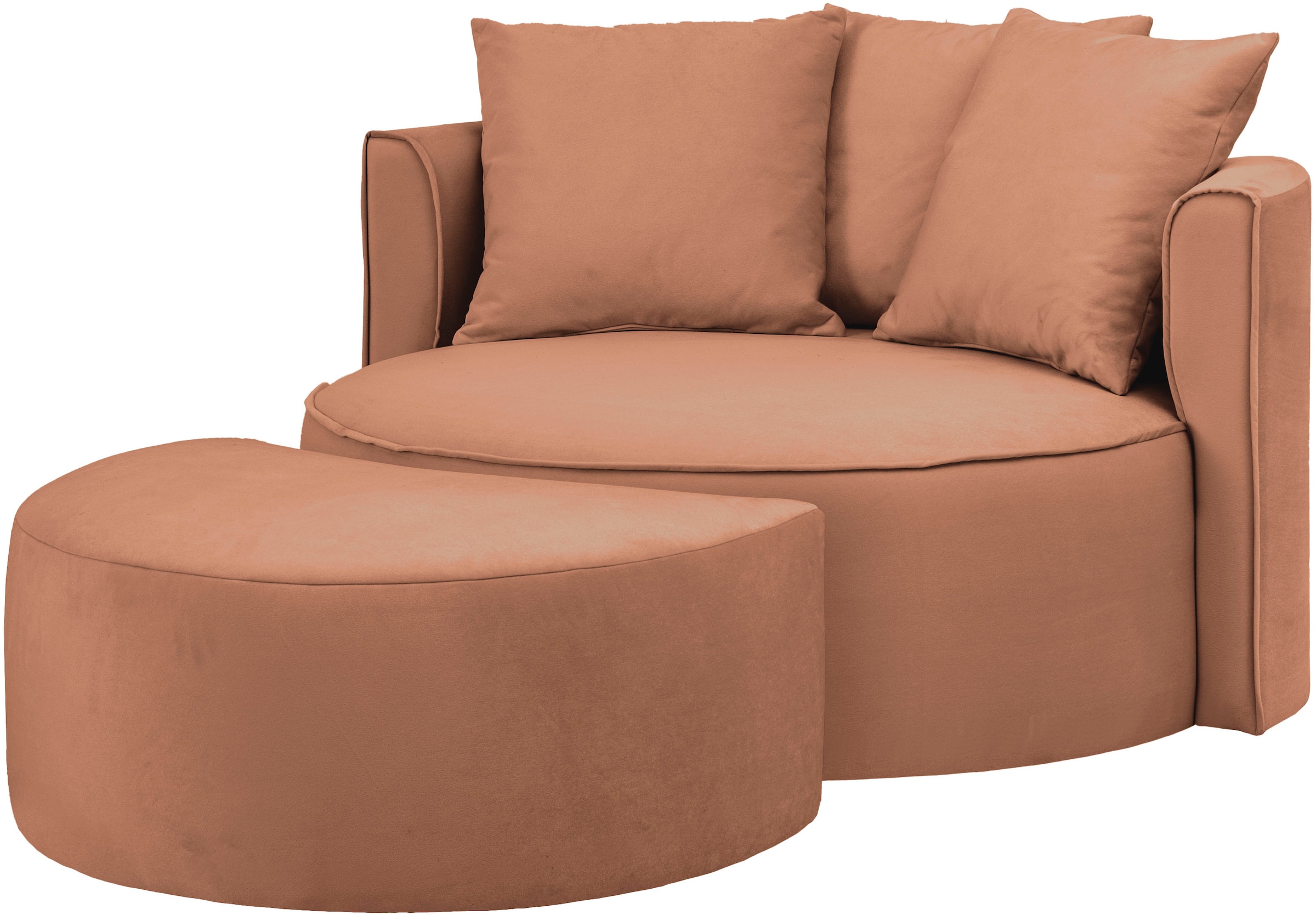 LeGer Home by Lena Gercke XXL-Sessel »ISALIE, Rundsessel mit Hocker, Lesesessel, Loveseat, Big-Sessel«, (Set), trendige Stoffe, 3 Zierkissen, grosse Sitzfläche, Cord, Samt, Bouclé