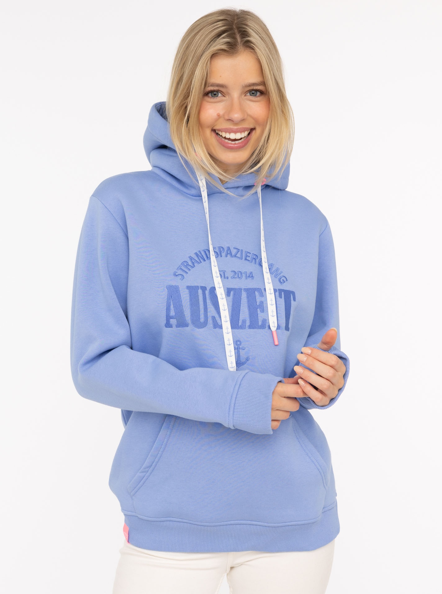 Image of Zwillingsherz Hoodie ""Auszeit"", mit gestickter "Auszeit"-Botschaft, Kapuze mit Kordelzug,Tasche vorne