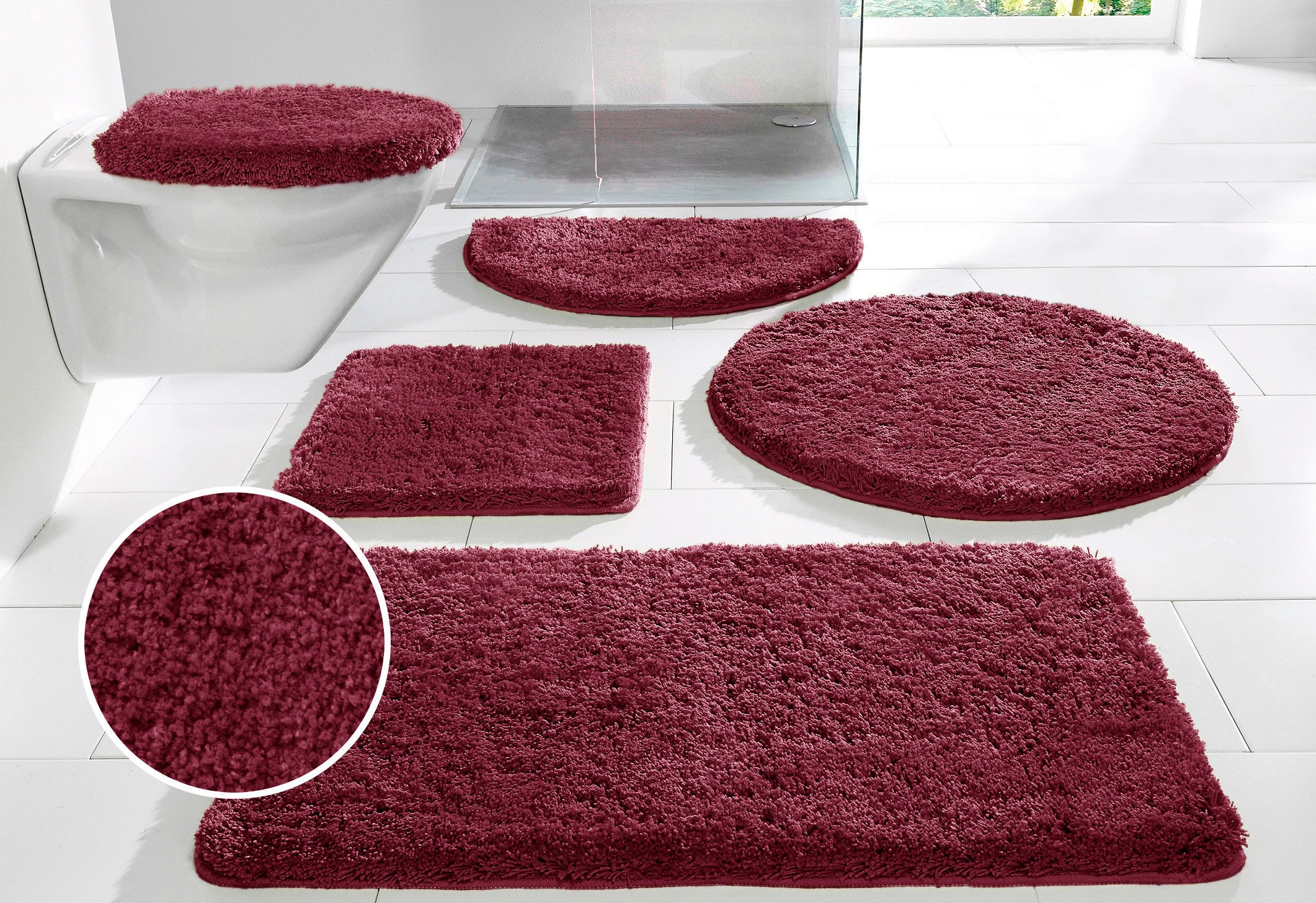 my home Badematte »Sanremo, Badvorleger, Badezimmer Teppich, sehr weich«, rutschhemmend beschichtet, fussbodenheizungsgeeignet-schnell trocknend, Badteppich, unifarben, rechteckig, rund & als 3-tlg. Set erhältlich