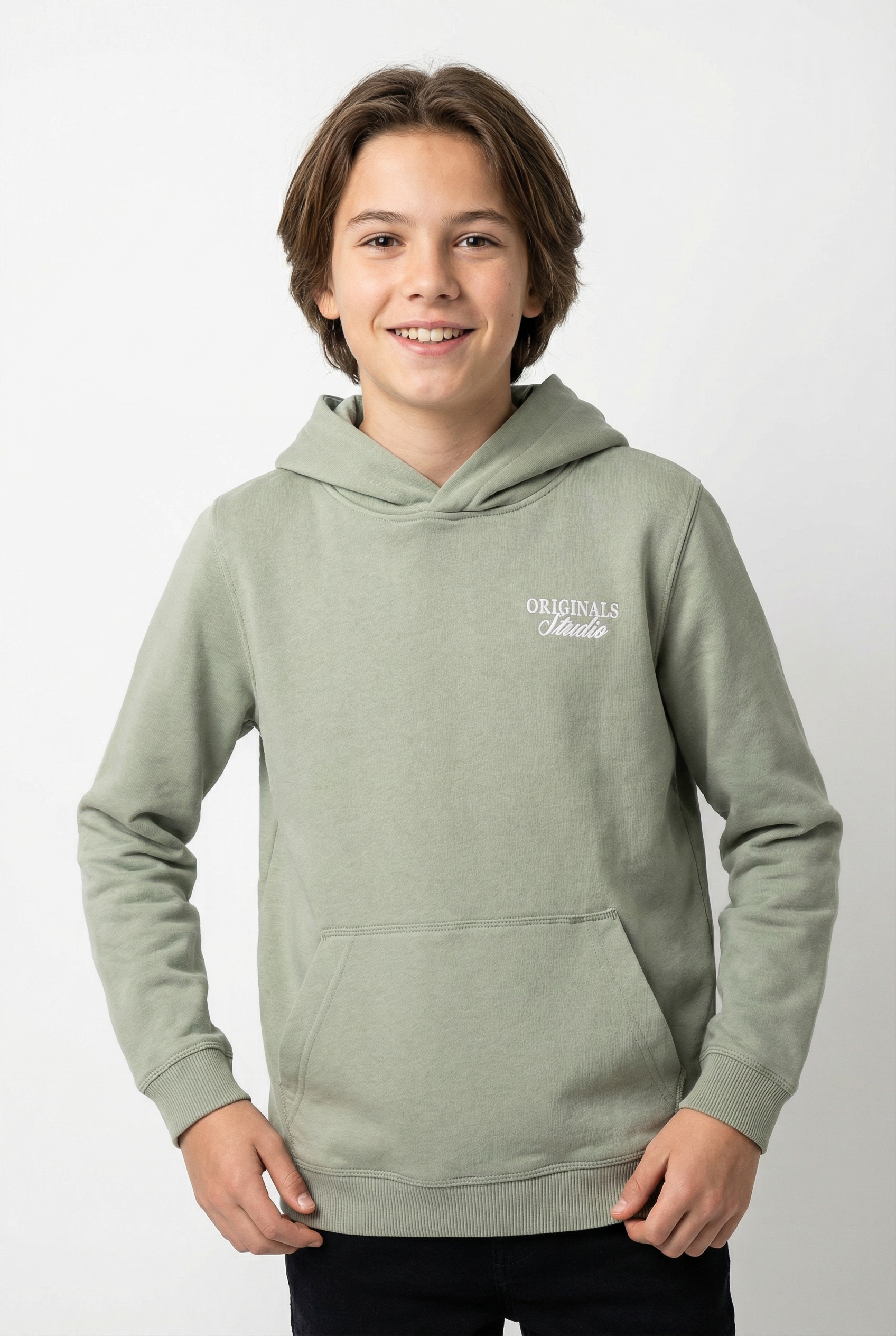 Image of Jack & Jones Junior Kapuzensweatshirt "JORNORREBRO TYPO BACK SWEAT HOOD SN JNR", Baumwollmischung, relaxed fit, Langarm