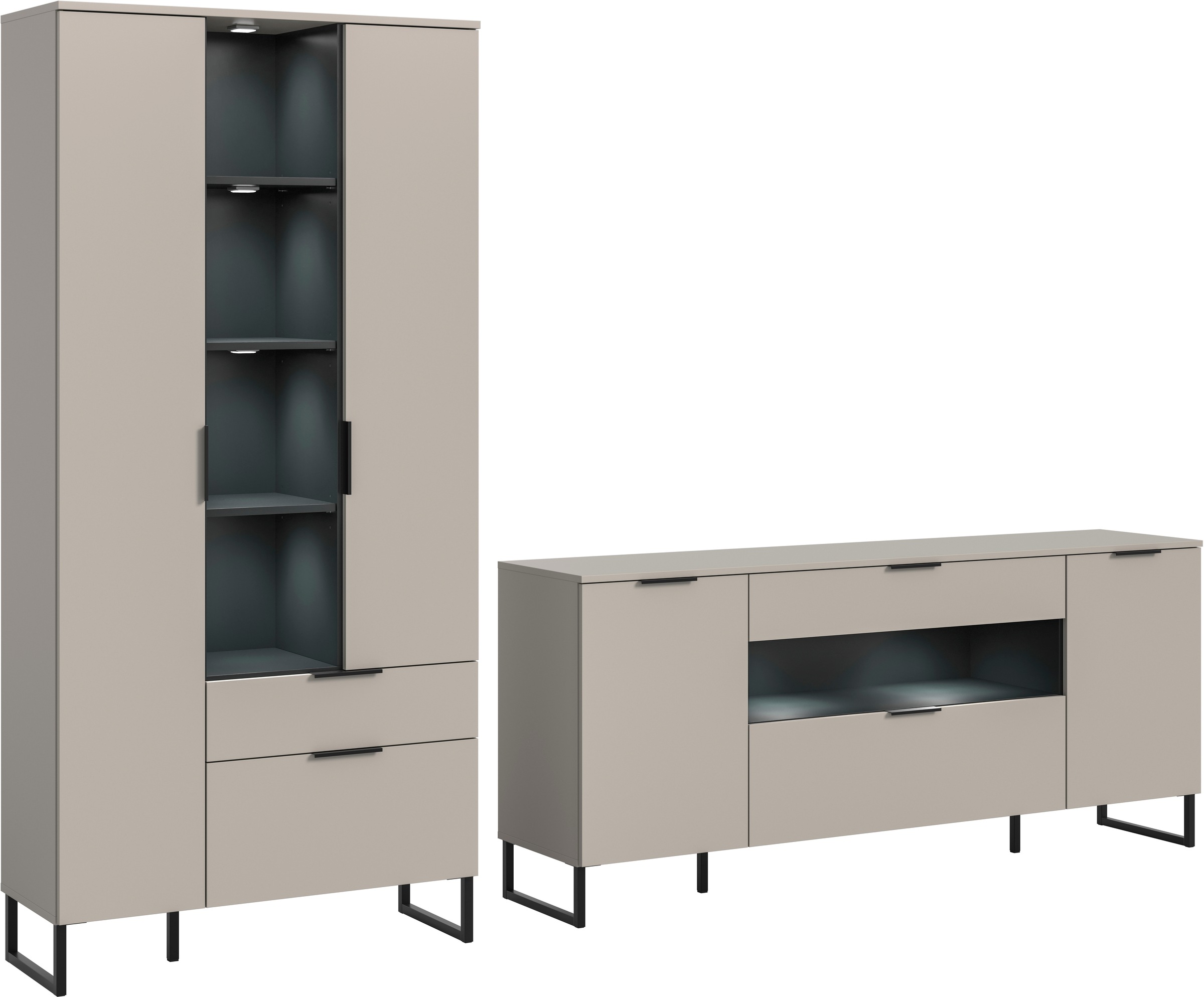 Image of Home affaire Wohnwand "ADIO, Breite 290 cm, 2-teiliges Set, mit Metall-Kufenfüsse" Set, bestehend aus: Mehrzweckschrank und Sideboard, 4 Stk. tlg.