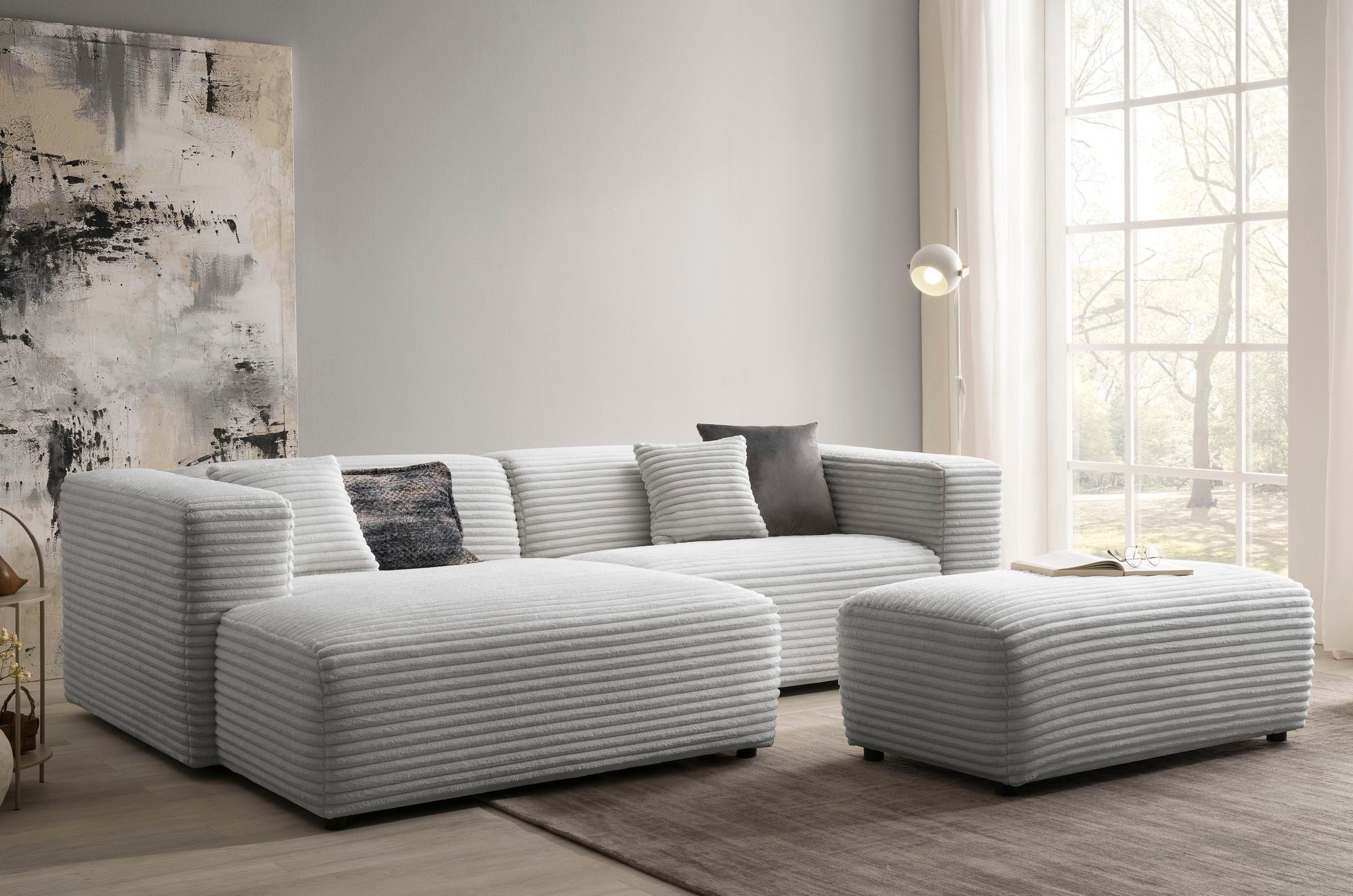 Home affaire Polsterecke »BAKELS, Ecksofa-Set mit Hocker, L-Form mit Schlaffunktion« Ecksofa-Set (incl. Hocker) im trendigen Megacord