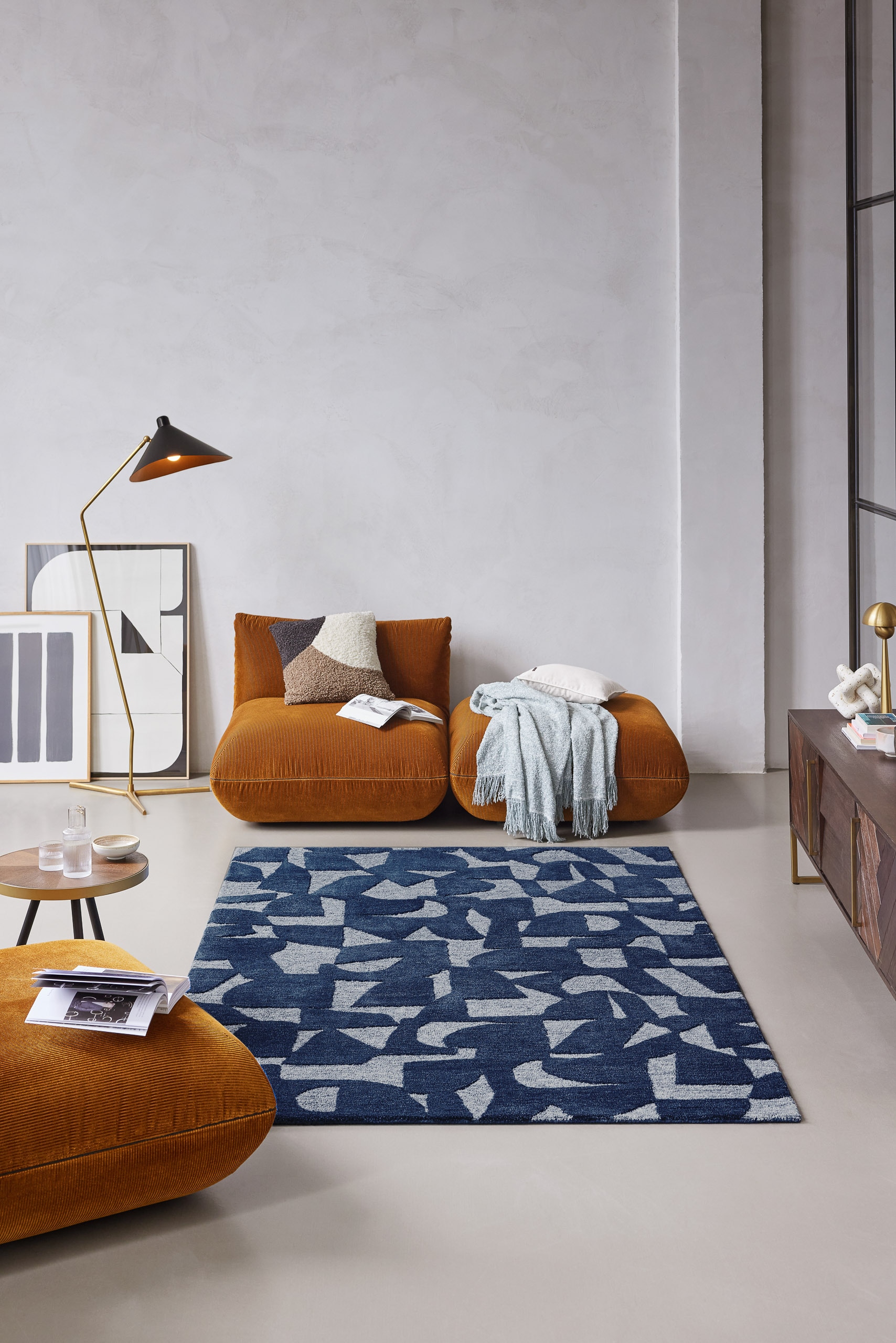 Wecon home Teppich »Ocean State«, rechteckig, 10 mm Höhe, handgefertigt, gemustert, pflegeleicht, Wolle, Wohnzimmer, Esszimmer