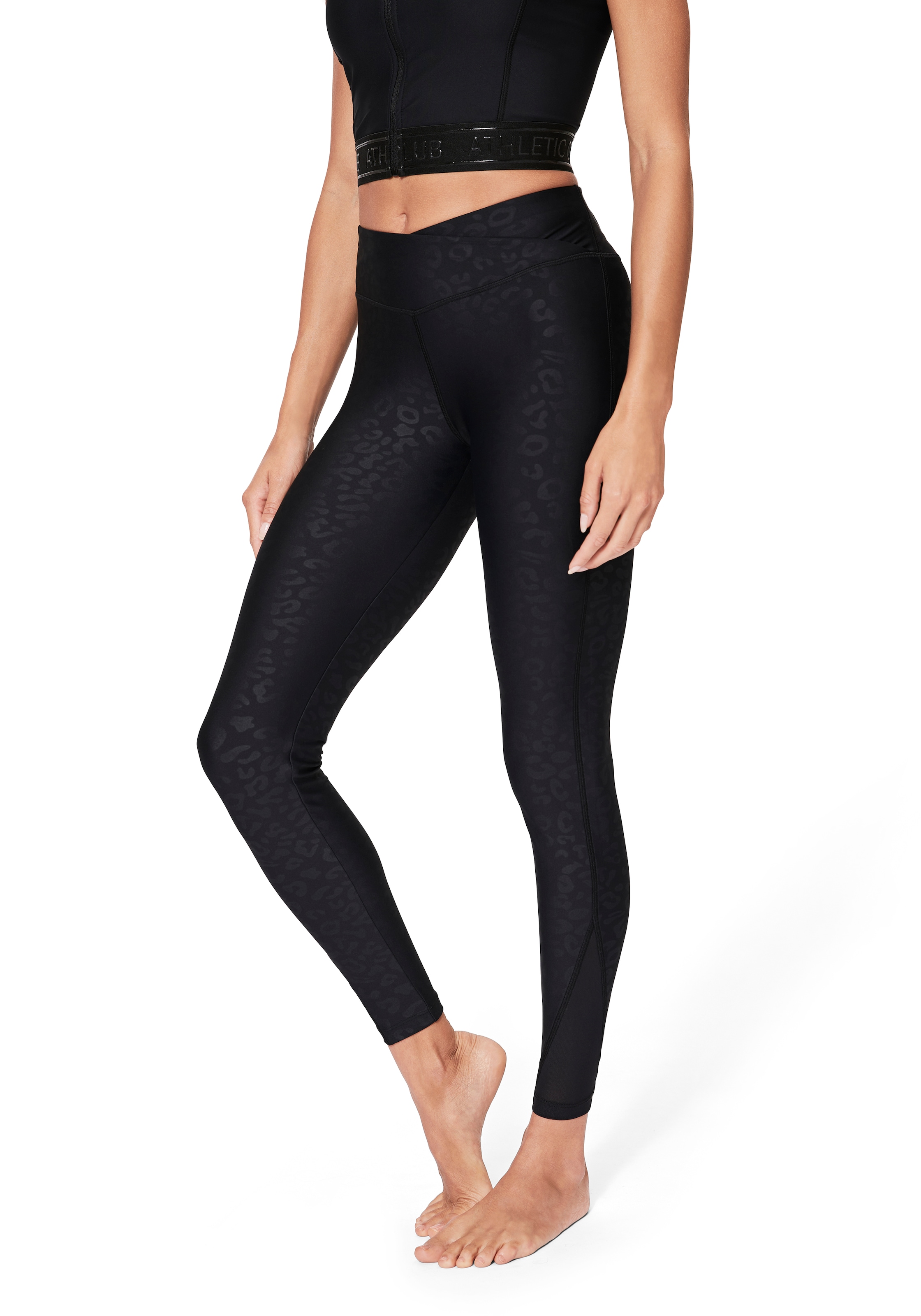 LASCANA ACTIVE Funktionsleggings »/Sportleggings«, mit V-förmigen Bündchen in Leo-Optik