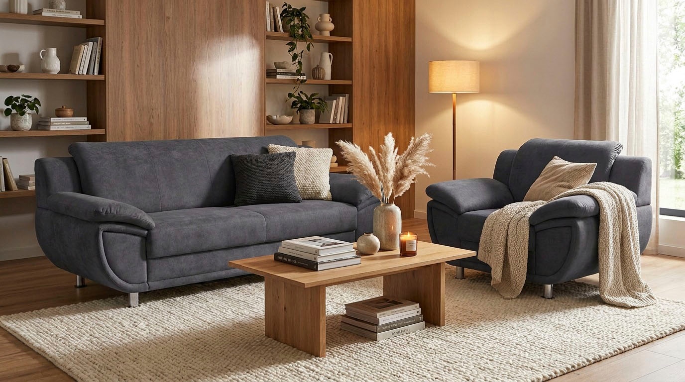 TRENDMANUFAKTUR 3-places »Rondo 207 cm, 3-Sitzer, komfortabel, Federkern optional, Chromfüsse« au choix avec ressorts, housses faciles d'entretien, notre prix bas permanent
