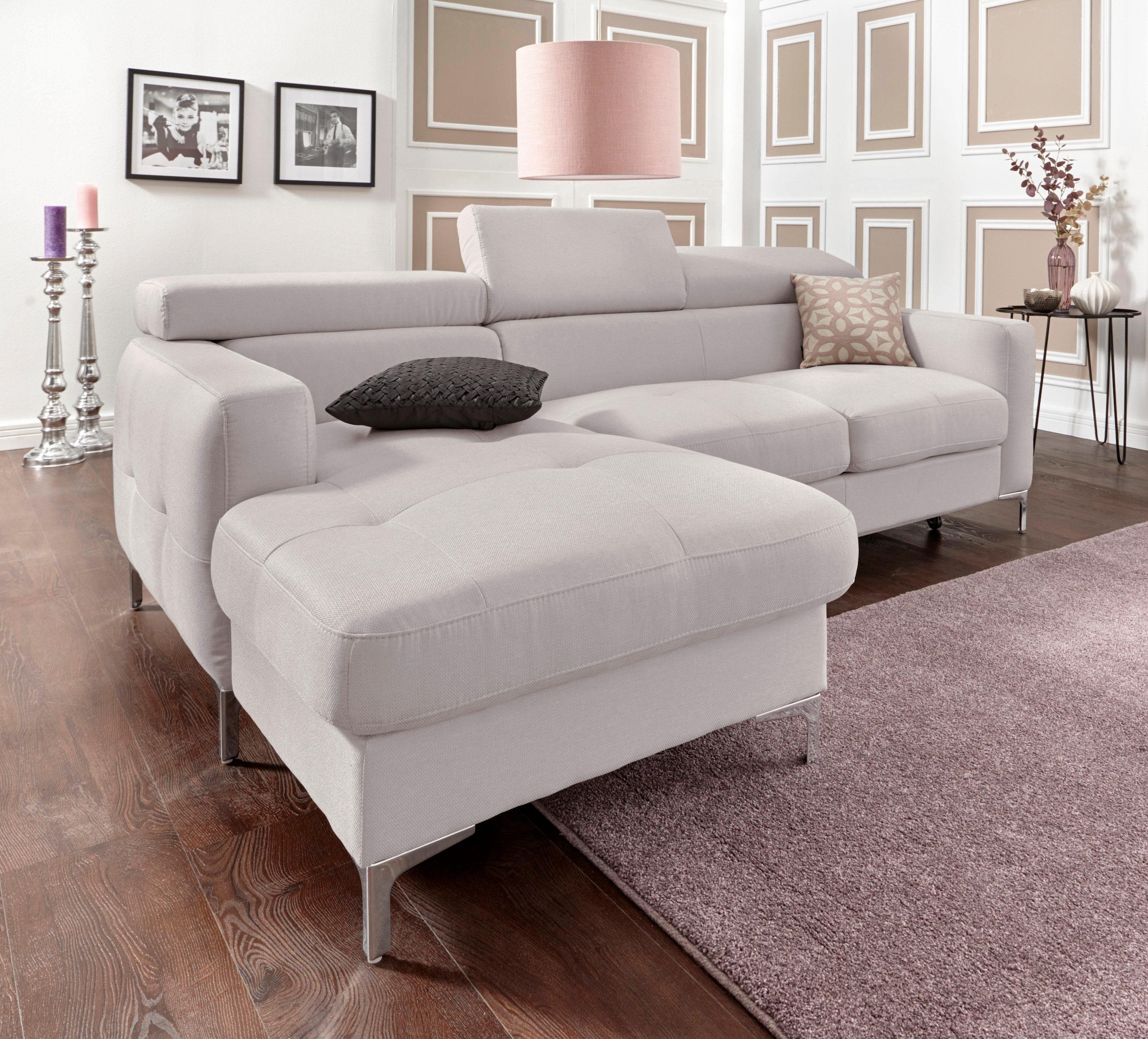 COTTA Polstergarnitur »Sammy L-Form«, (Set), Set bestehend aus: Ecksofa mit Kopfteilverstellung & Hocker