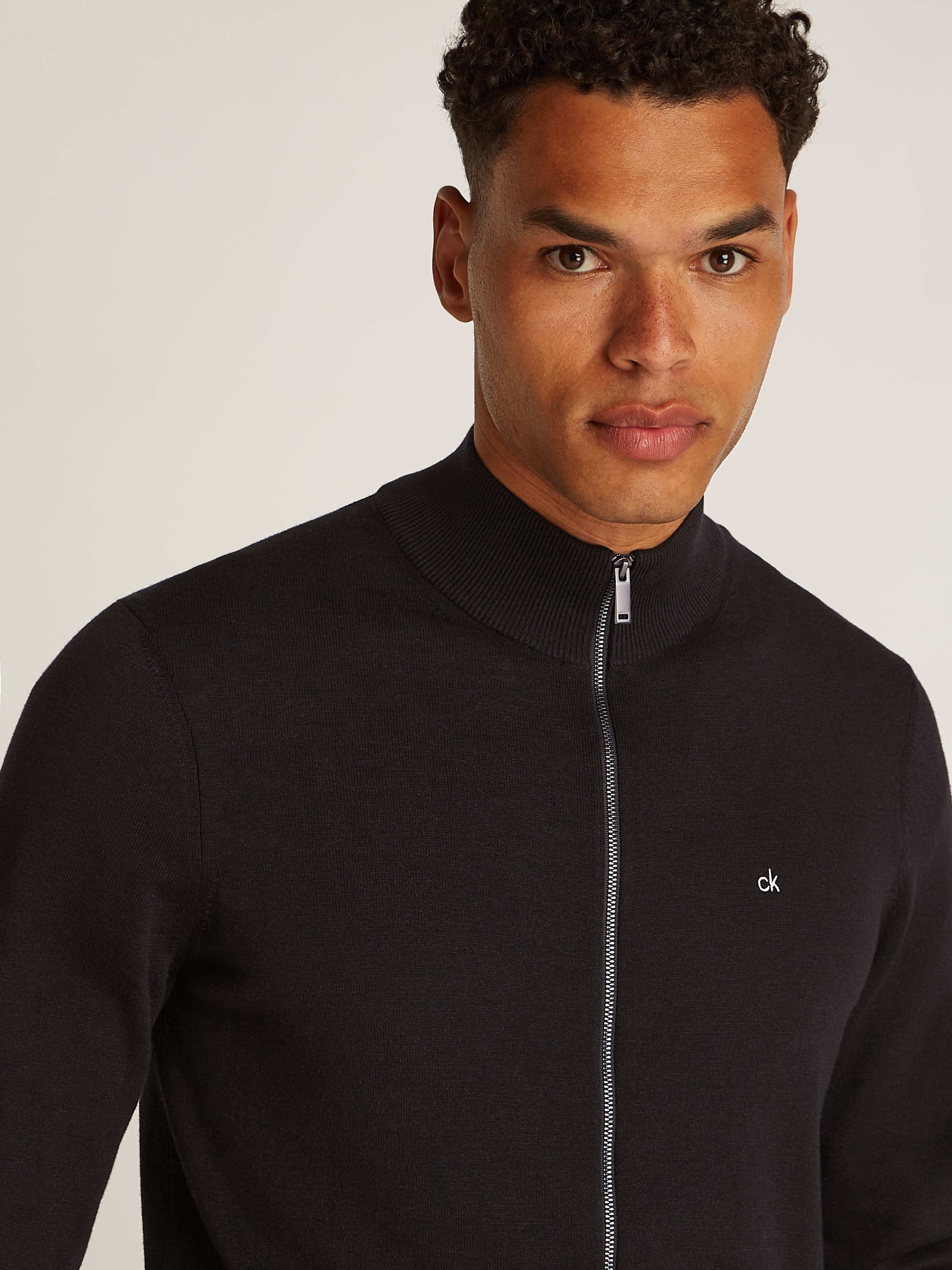 Calvin Klein Stehkragenpullover »COTTON SILK BLEND ZIP JACKET«, mit Logoprint